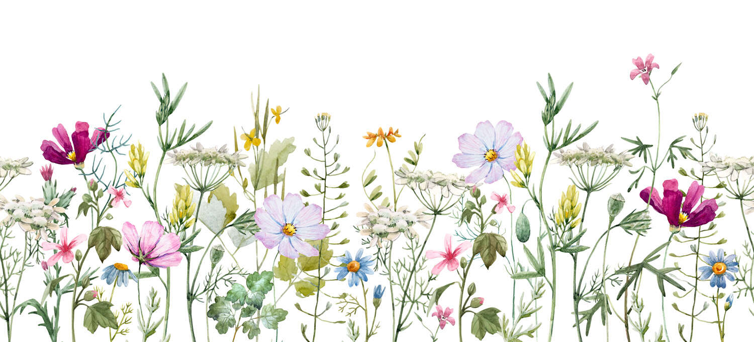 360035 - Wandbild - Blumenwiese mit stilisierten Blüten Vliestapete mit Blumenwiese Fototapete 360035