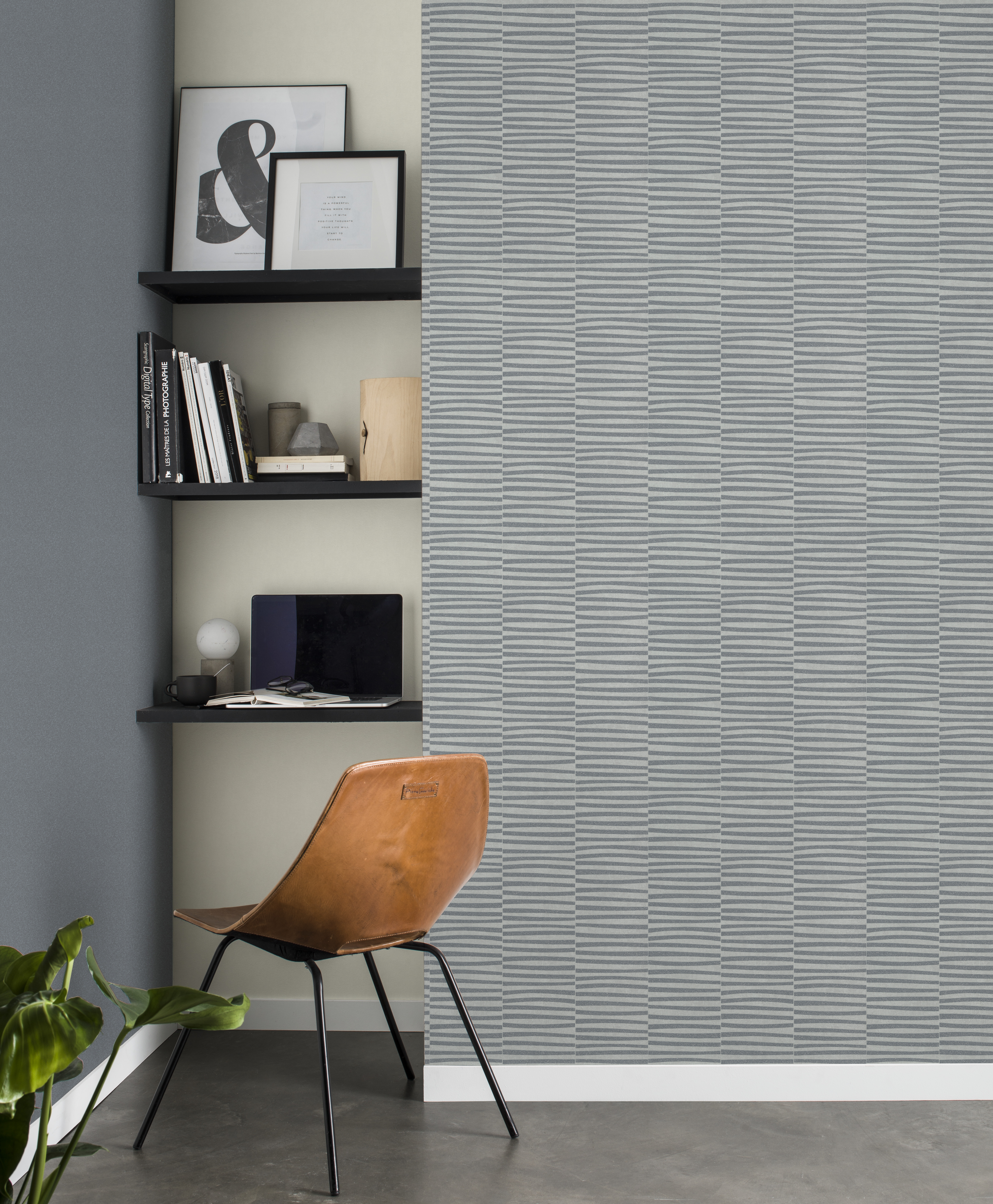 10-542035 Raumsituationen 1 Non-woven wallpaper stripes in silver-grey 542035