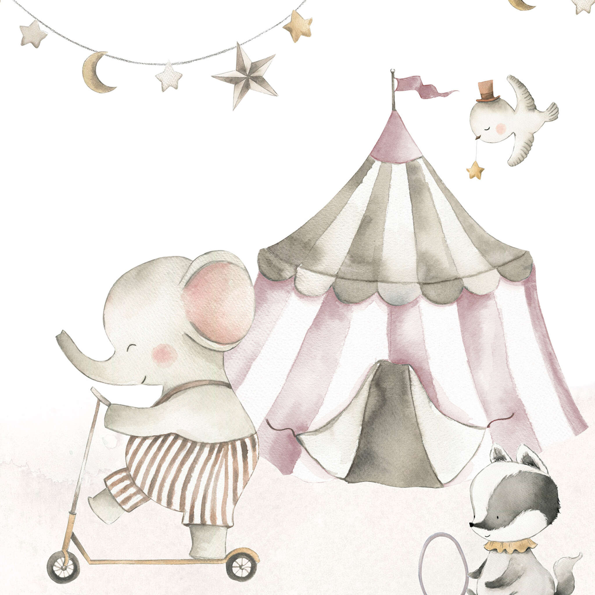10-367935 D2C Vorschaubild 1 Fototapete Kinderzimmer Zirkus und Tiere in Pink - Kids World II 367935