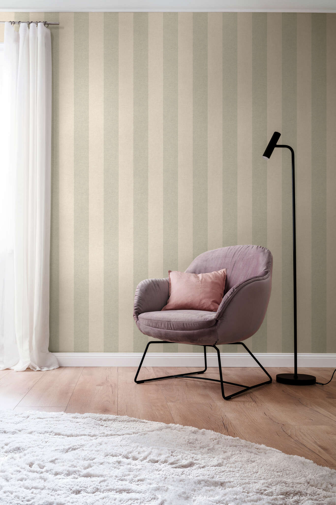 10-600742 Raumbilder 1 Room with Wallpaper with block stripes and textile texture