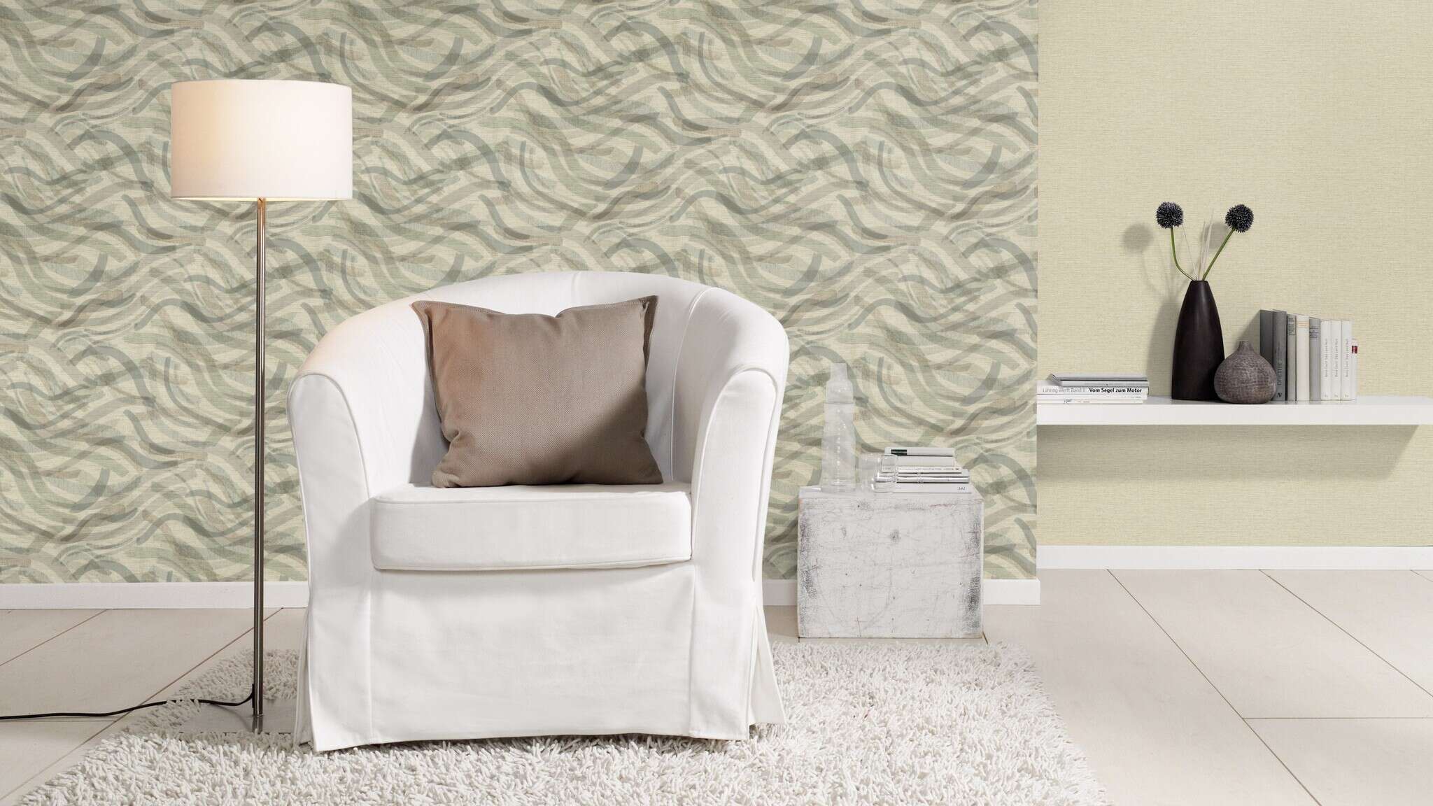 10-970630 Raumsituationen 1 Papier peint intissé uni beige-vert Wall Textures XL Vol. 3 970630