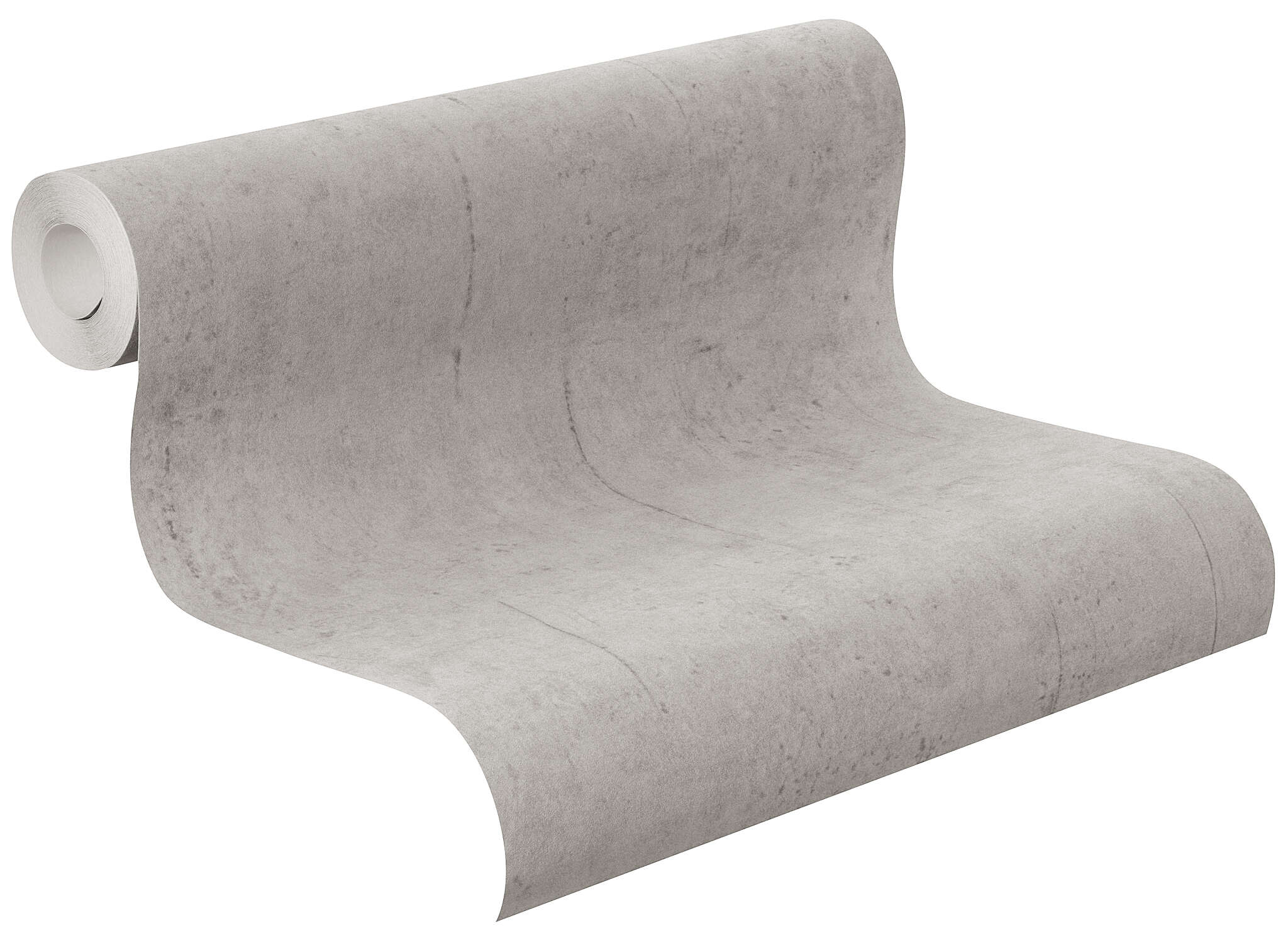 10-475302 Rolle abgerollt 1 Unrolled wallpaper roll with Modern wallpaper in a realistic concrete look with fine cracks and grains