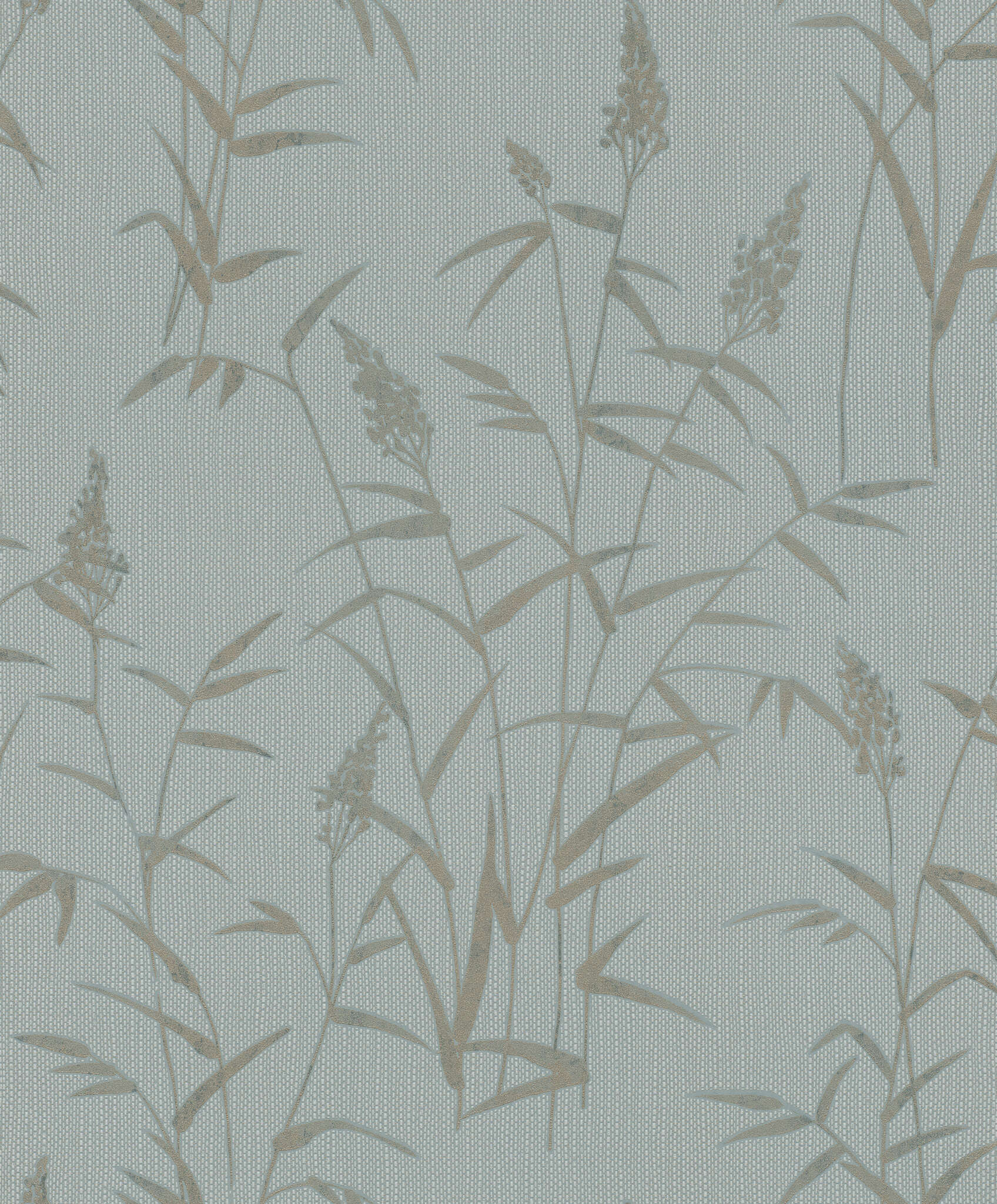 10-312942 Artikelscan 1 Staubblau-grüne Tapete mit khakifarbenen Gräsern für eine sanft botanische Note.