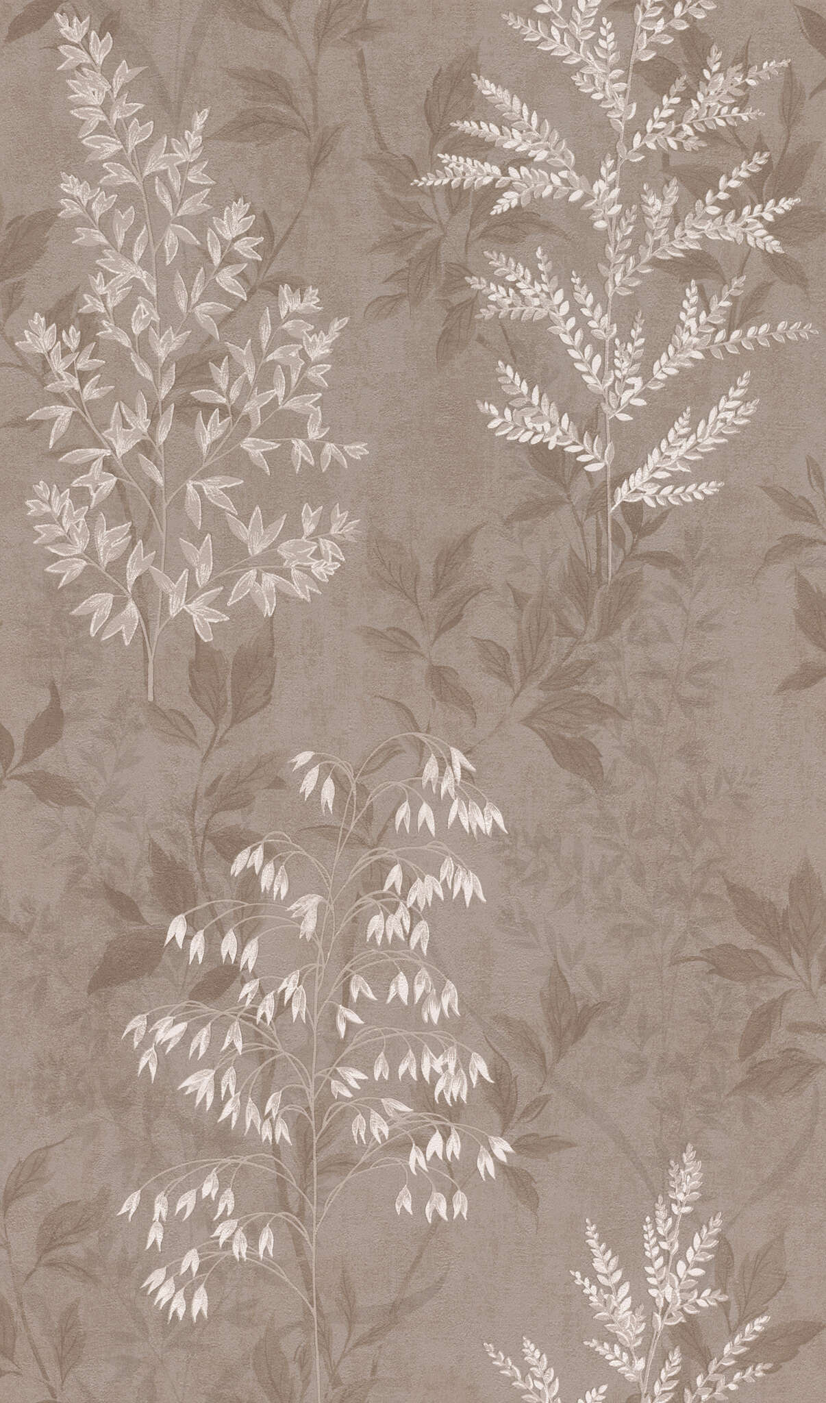 10-285017 Artikelscan 1 Classic wallpaper with shiny flowers and leaves on a medium brown background