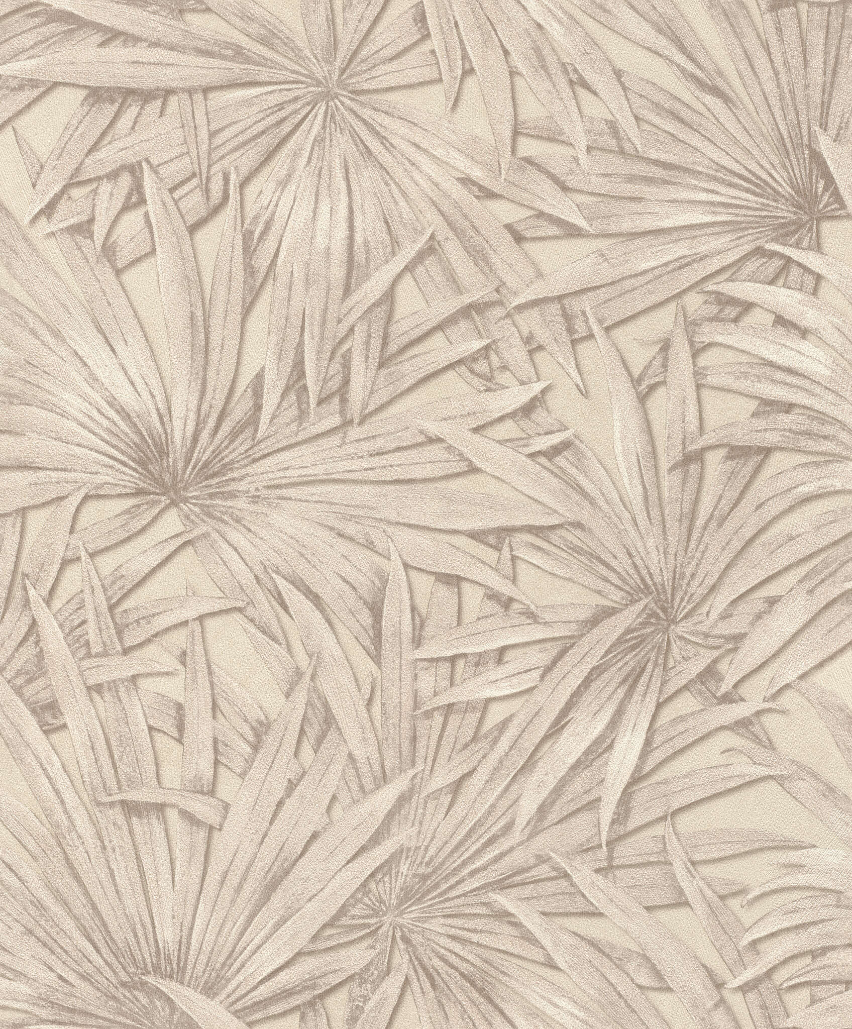 10-542554 Artikelscan 1 Champagnerfarbene Palmenwedel auf Hintergrund in heller, schimmernder Putzoptik in Beige