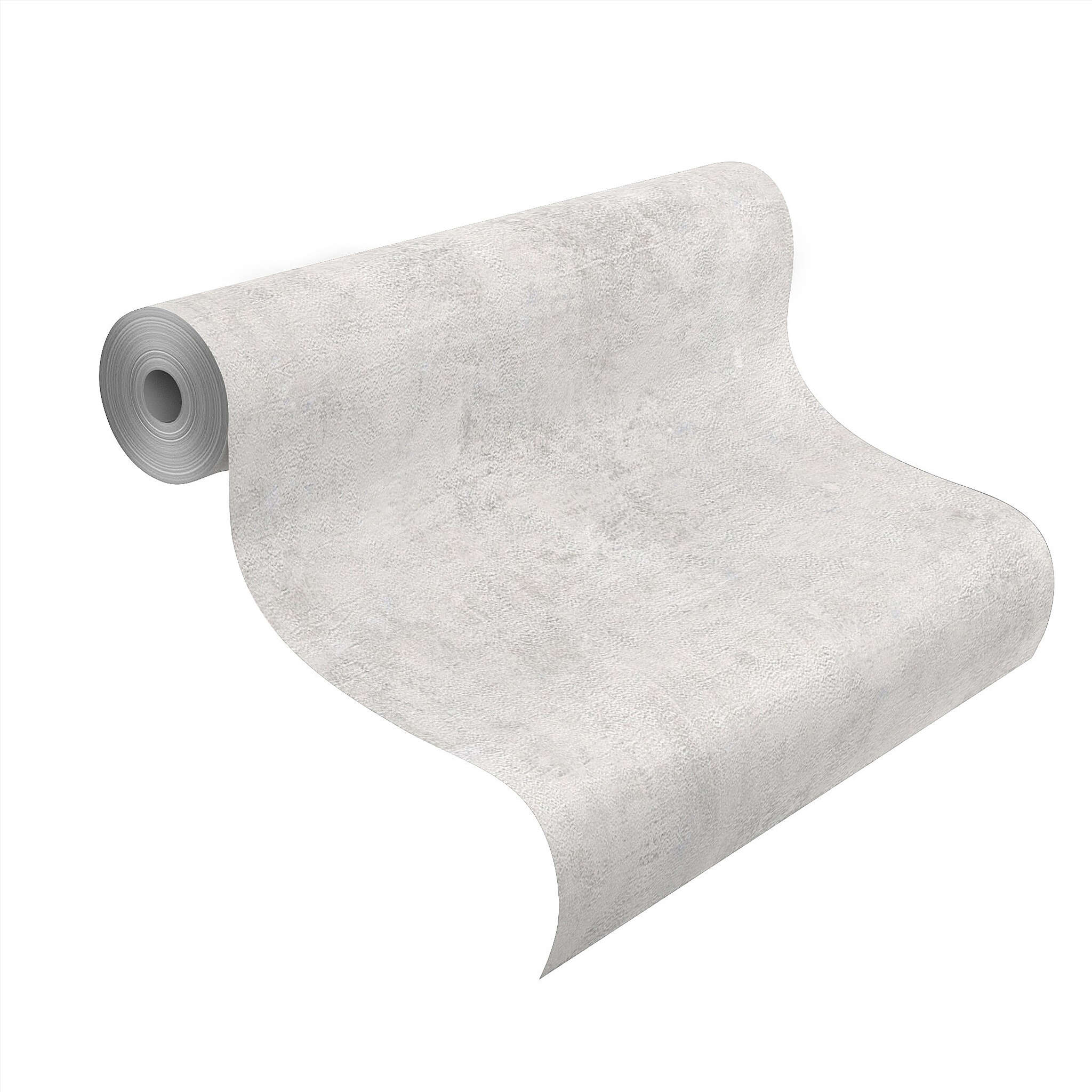 10-282405 Rolle abgerollt 1 Unrolled wallpaper roll with Simple wallpaper with a fine, slightly cloudy texture in a light grey concrete look