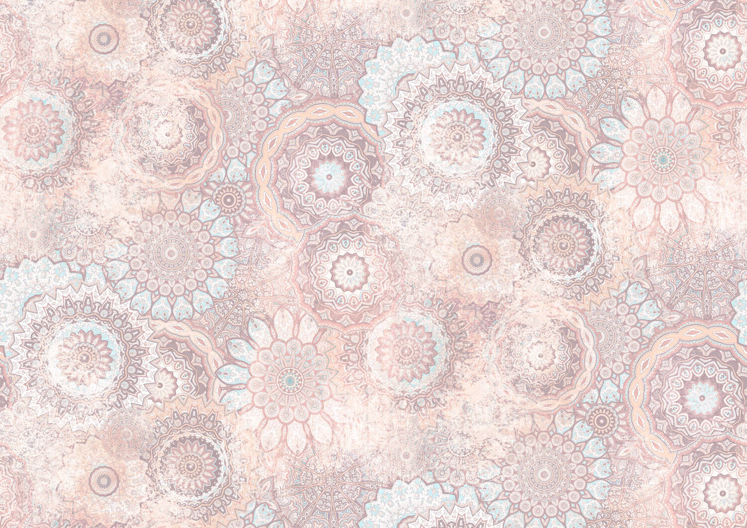 Wandbild - Prallvolle Mandala-Sammlung in Pastellblau, -creme und -rosa mit wash-out-Effekten