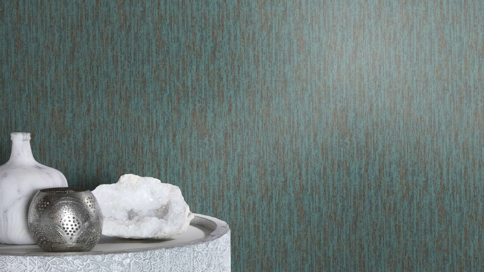 10-704235 Raumsituationen 2 Non-woven wallpaper in turquoise-dark turquoise Selection 704235