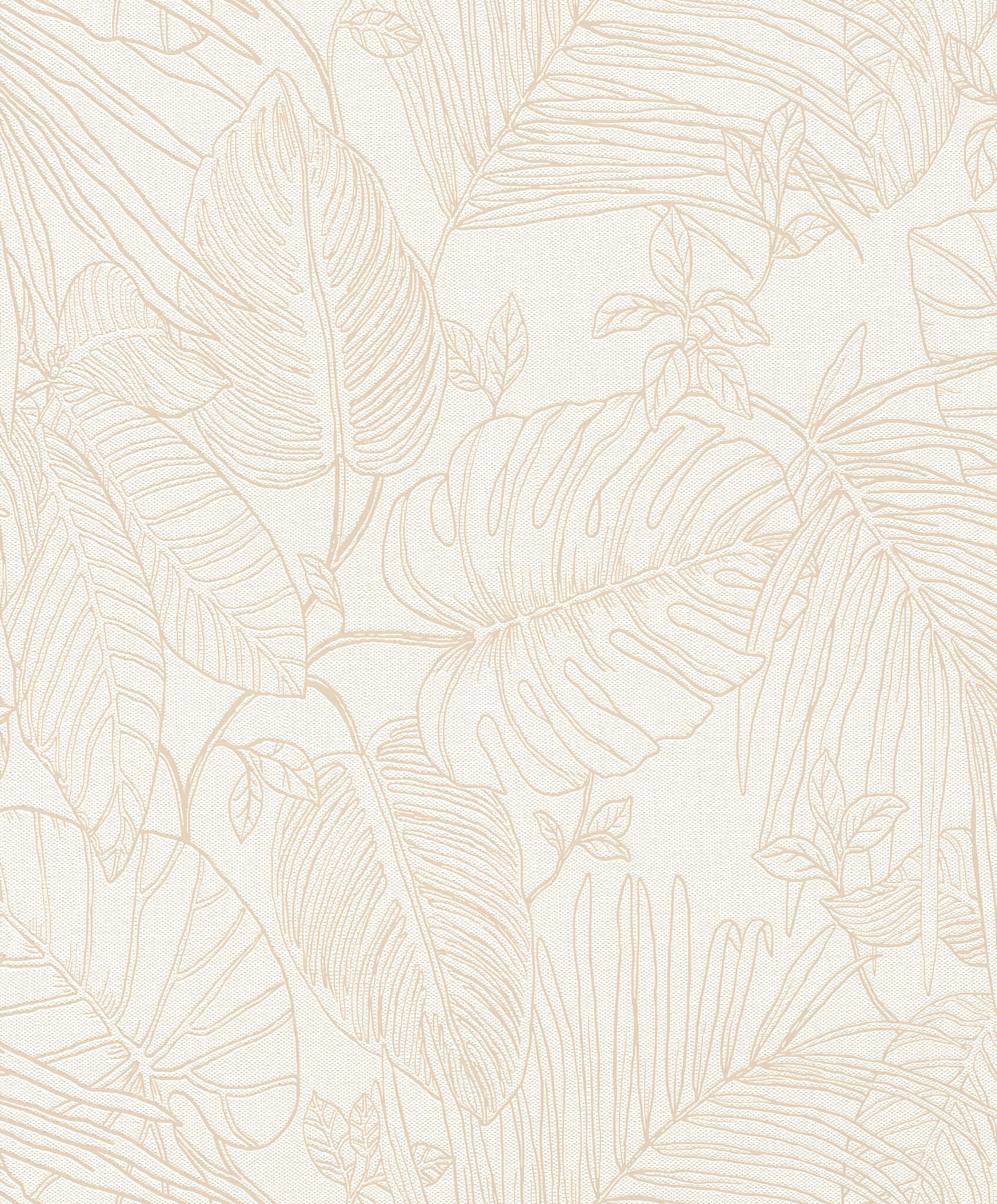 10-690804 Artikelscan 1 Skizzierte exotische Blätter und Pflanzen in hellem Beige auf cremweißem Hintergrund mit körniger Struktur