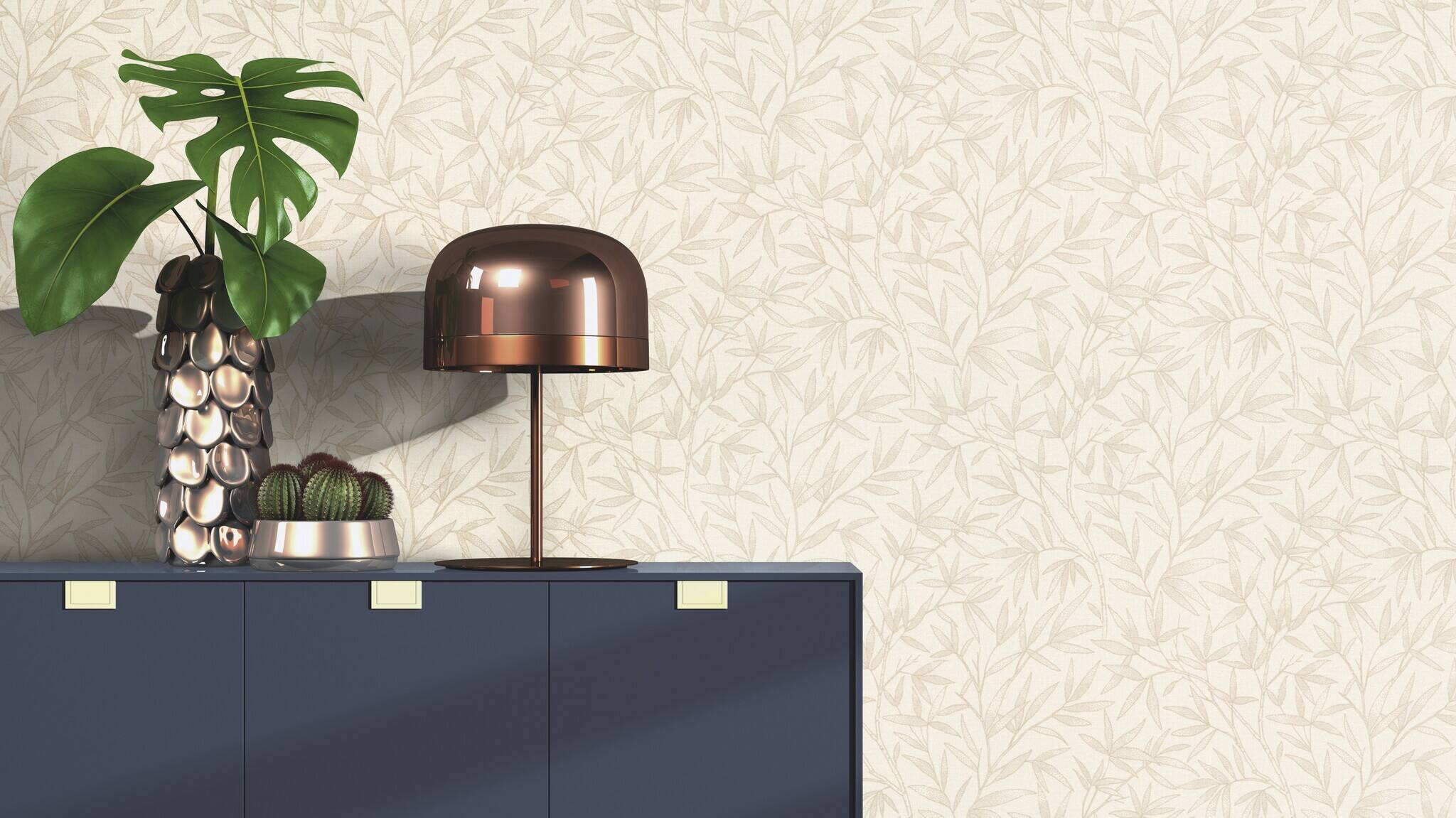 10-983111 Raumsituationen 1 Non-woven wallpaper in beige-petrol Novella XL 983111