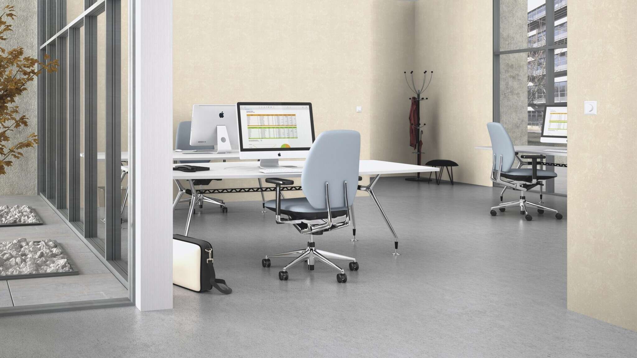 10-315110 Raumsituationen 3 Room with Beige non-woven wallpaper with a fine, irregular texture in an aged metal look – soft and full of character.