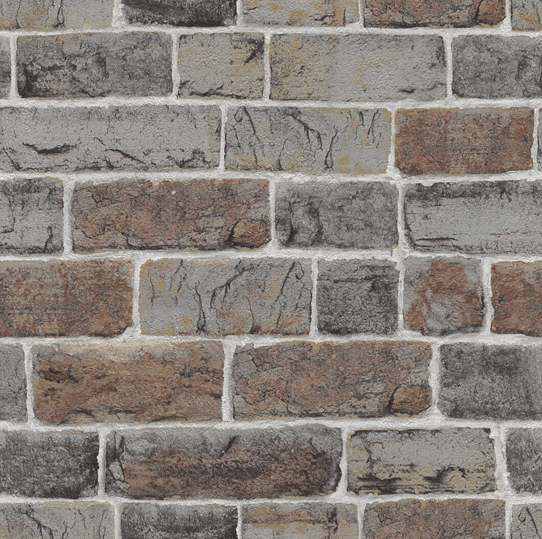 10-217339 Artikelscan 1 Realistic brick wallpaper with true-to-life shades of brown, grey and anthracite for an industrial wall design