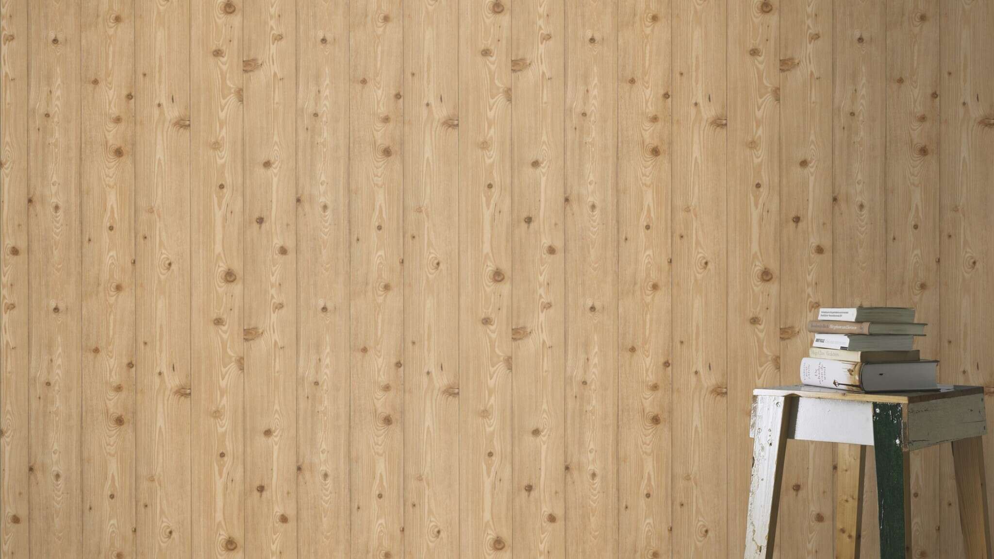 10-869514 Raumsituationen 1 Room with Wallpaper with wooden planks