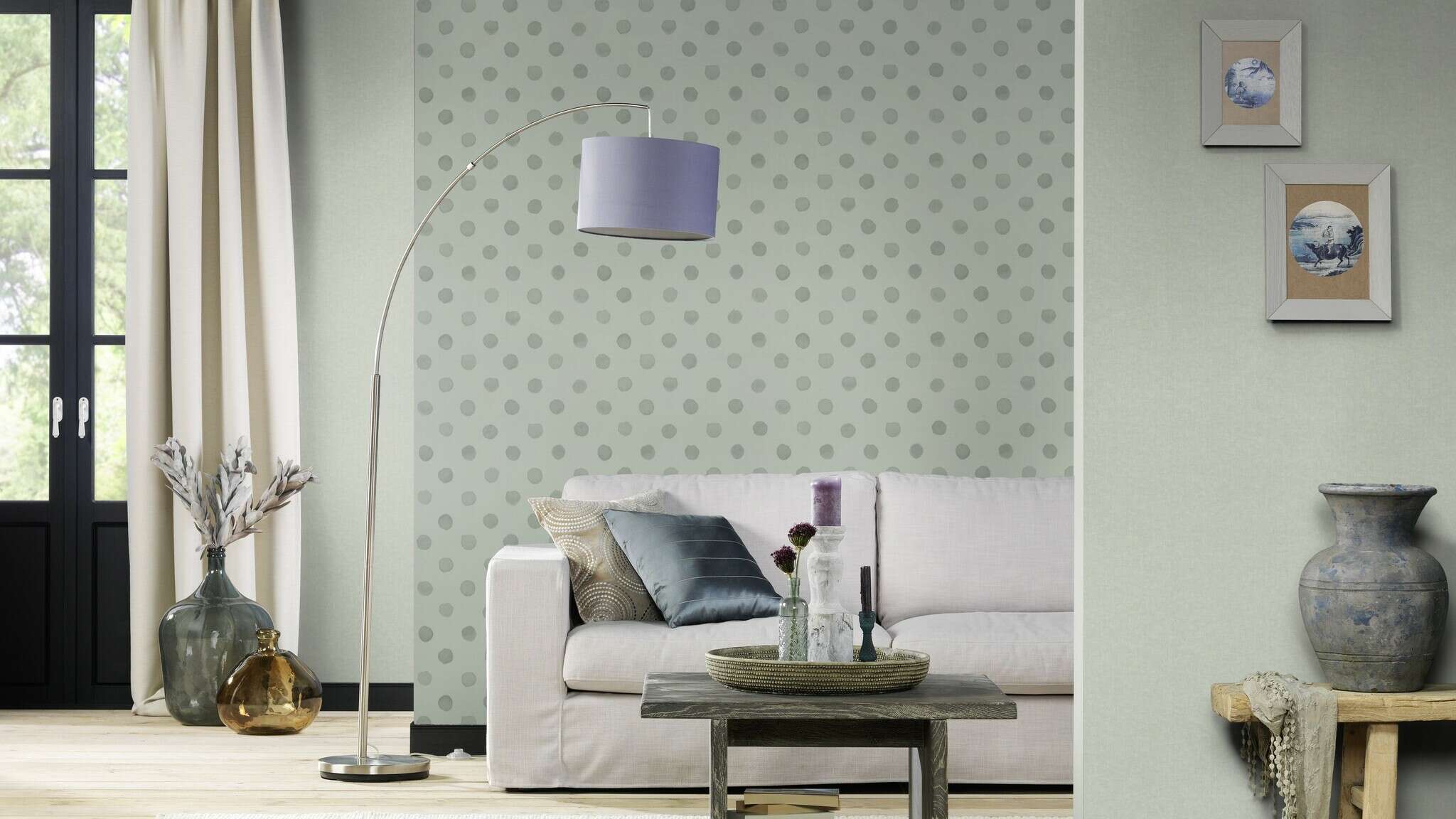 10-252835 Raumsituationen 4 Room with Greenish matt wallpaper with a smooth texture for a calming room effect