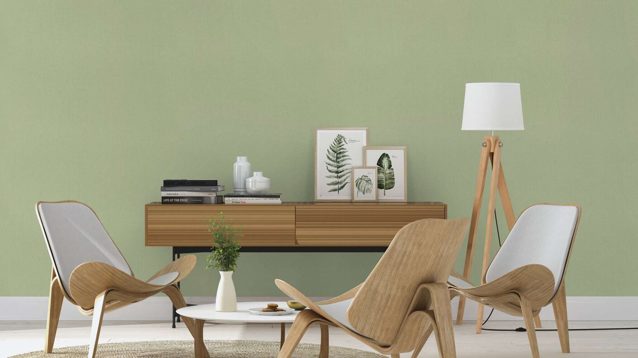 10-960716 Raumsituationen 4 Textile look non-woven wallpaper in green My Cottage 960716