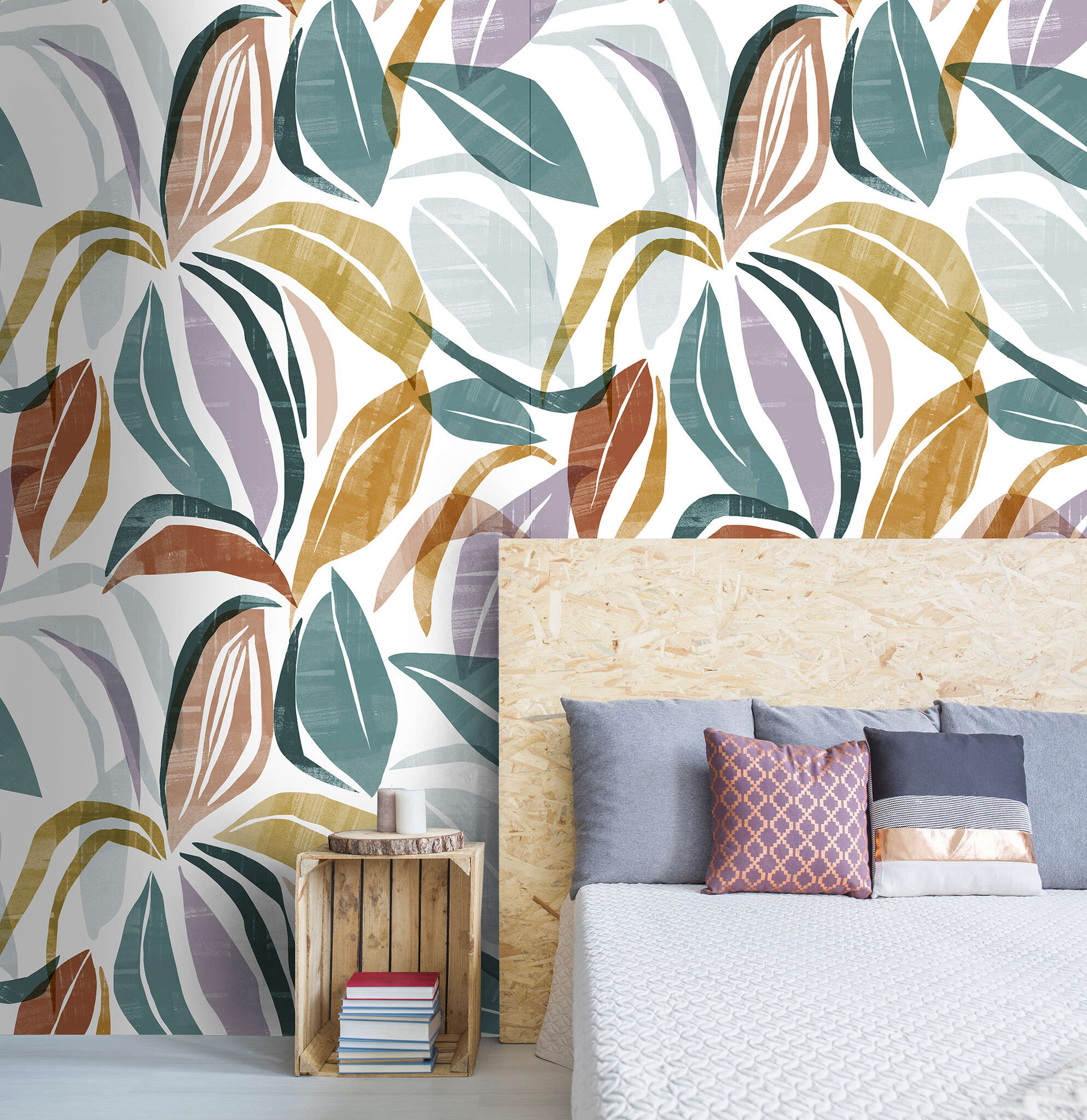 10-300353 Raumsituationen 1 Papier peint panoramique Colored Leaves in Vert | Roomblush - RB476