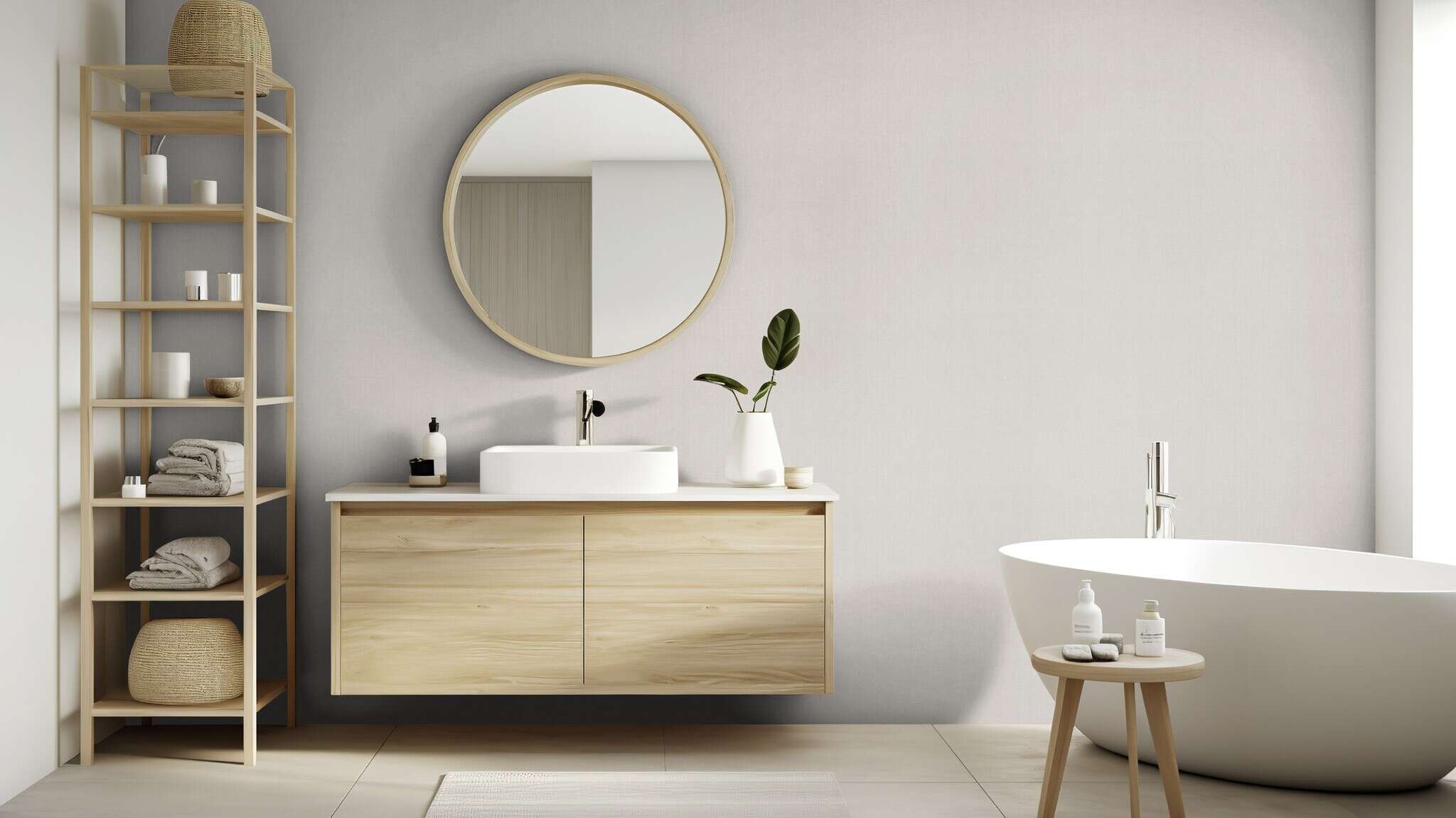 10-633696 Raumsituationen 2 Raum mit Einfarbige Tapete mit körniger Textilstruktur