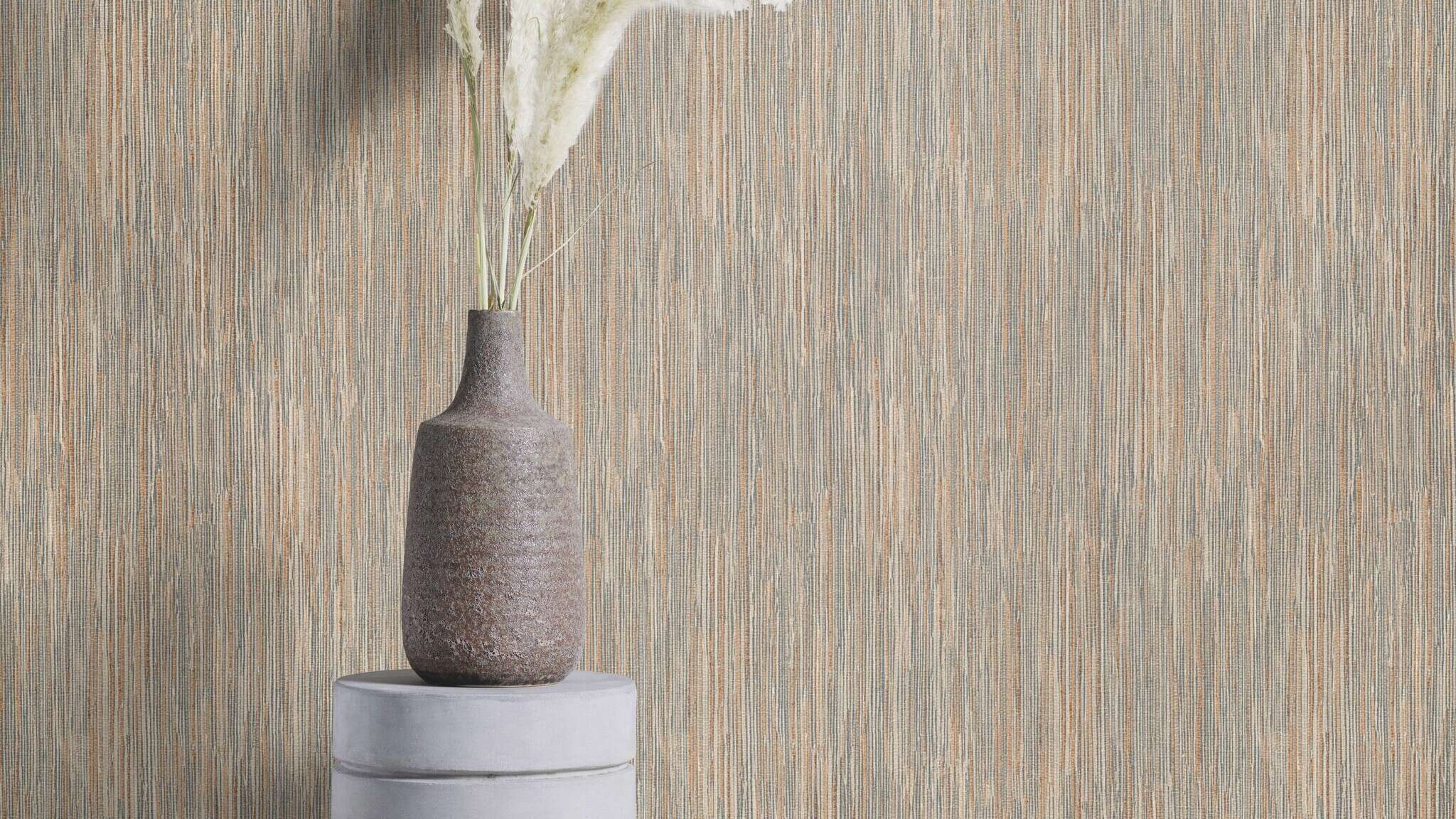 10-435177 Raumsituationen 4 Non-woven wallpaper with woven texture in blue and brown - Noble Zen Toki 435177