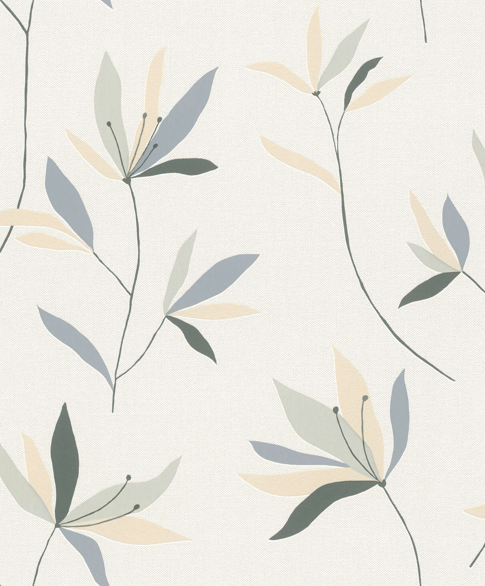 10-634075 Artikelscan 1 Papier peint avec des feuilles et des branches allongées et une texture granuleuse