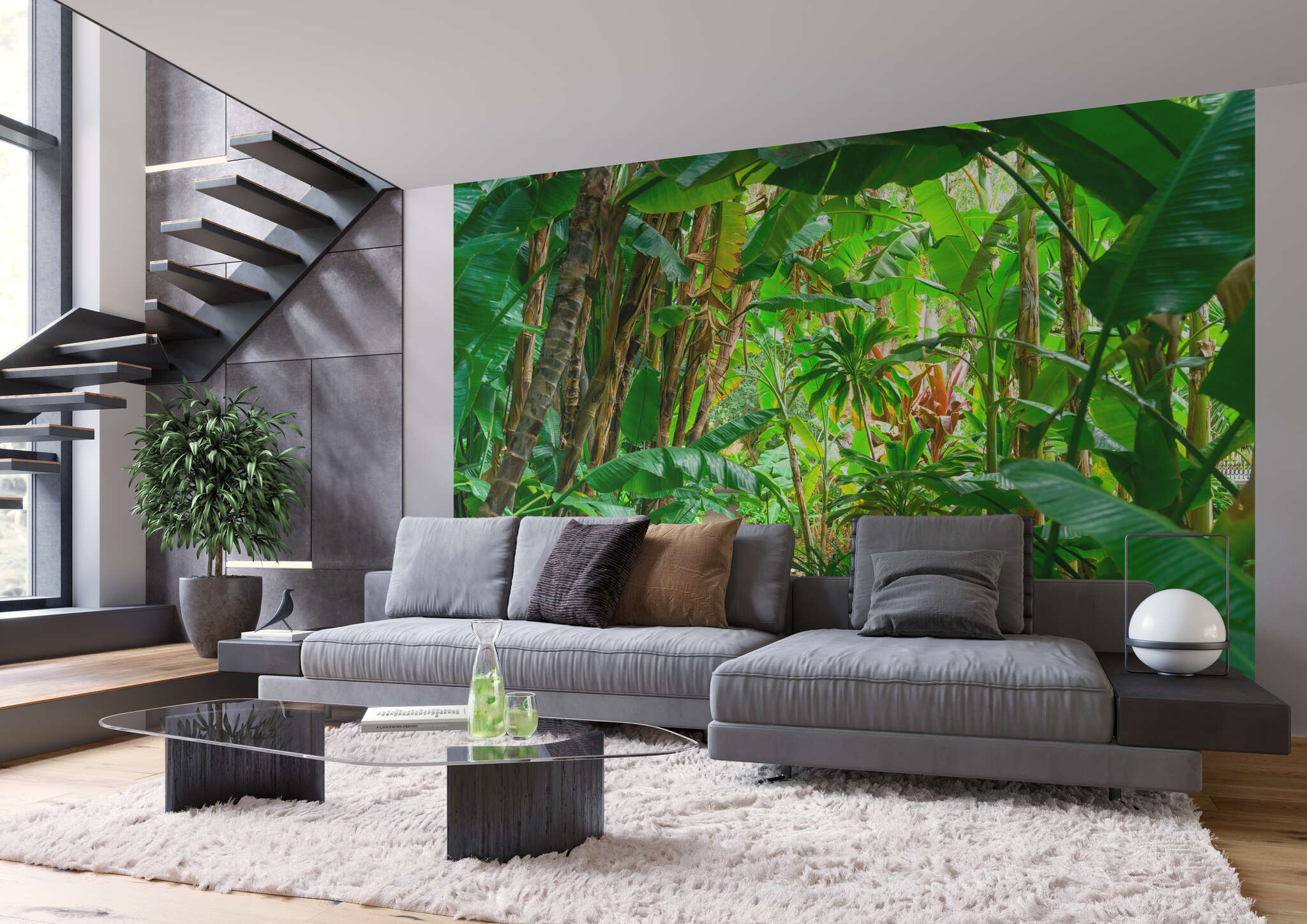 Wohnzimmer mit 363784 - Fototapete - Bananenblätter, Palmen und Gräser holen uns in den Dschungel magicwalls Fototapete Dschungel 363784