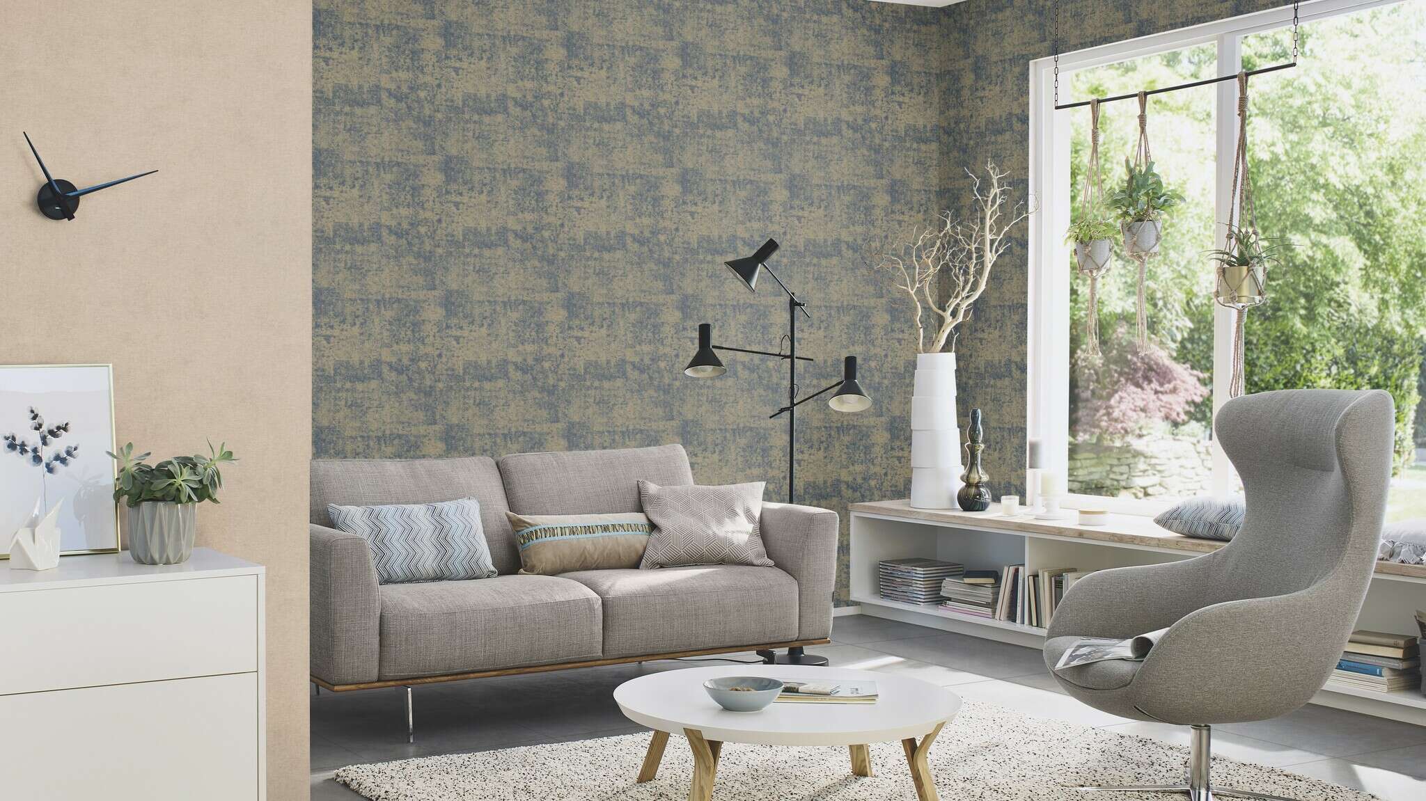10-410723 Raumsituationen 2 Vintage non-woven wallpaper in blue-night blue Selection 410723