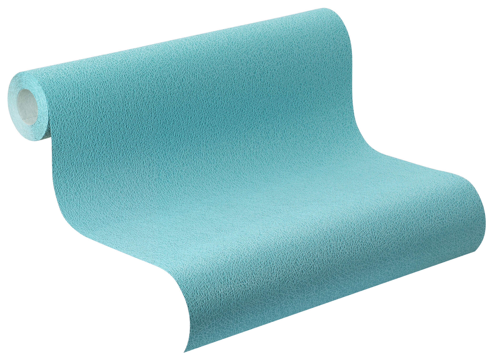 10-475524 Rolle abgerollt 1 Unrolled wallpaper roll with Non-woven wallpaper in rich turquoise – exciting mesh structure with a soft finish