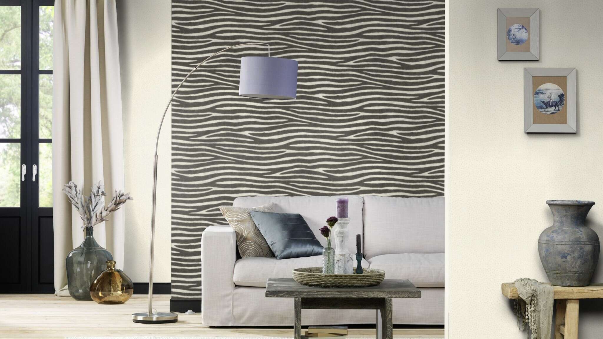 10-751536 Raumsituationen 2 Une chambre avec Papier peint aspect cuir d'autruche et légèrement brillant
