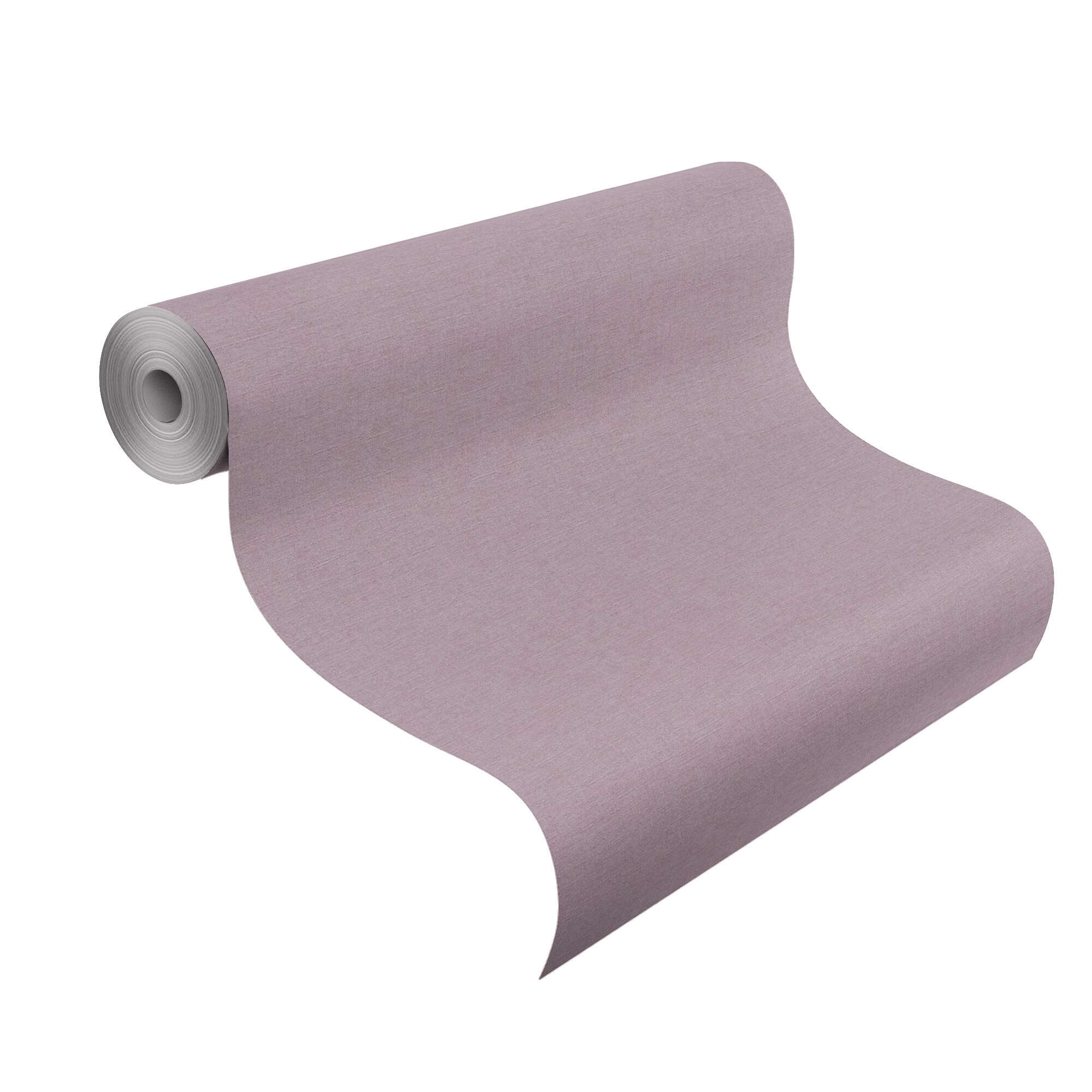 10-448535 Rolle abgerollt 1 Unrolled wallpaper roll with Elegant non-woven wallpaper in mauve with a fine, textile surface
