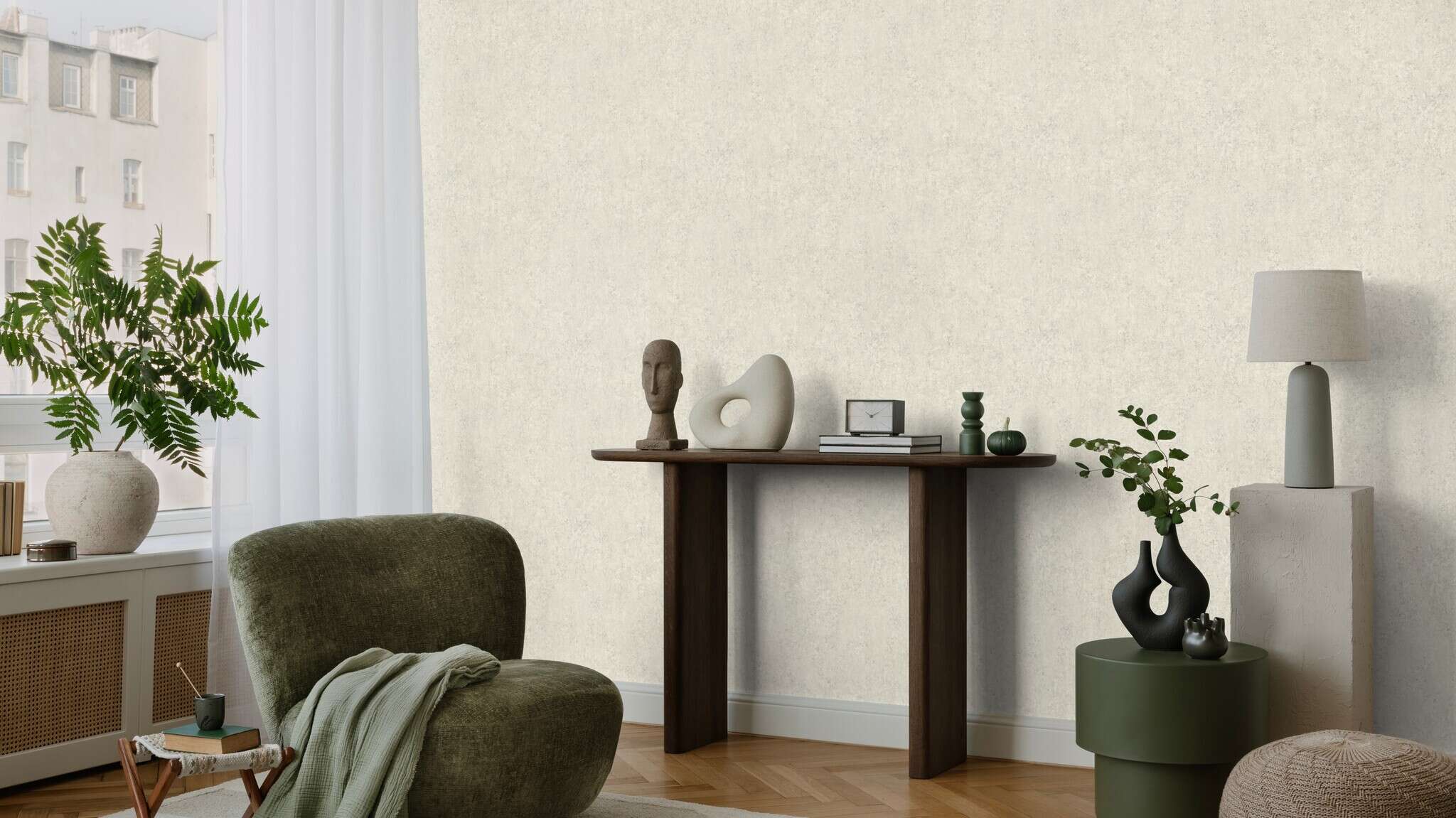 10-498424 Raumsituationen 3 Concrete-effect wallpaper in beige-grey Factory VI 498424