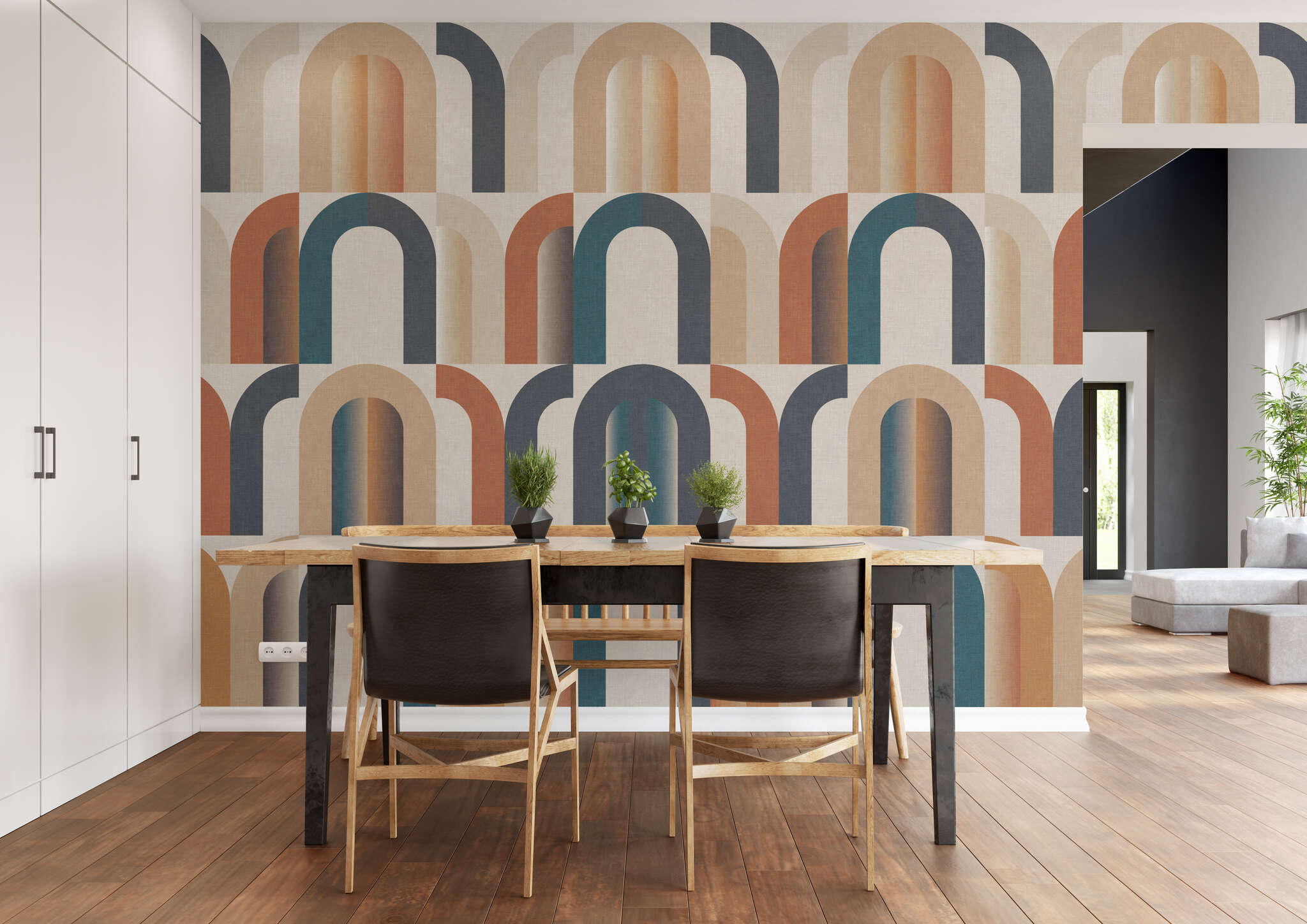 Esszimmer mit 363937 - Wandbild - Geometrische Bögen mit Retro-Touch magicwalls Papier peint 363937