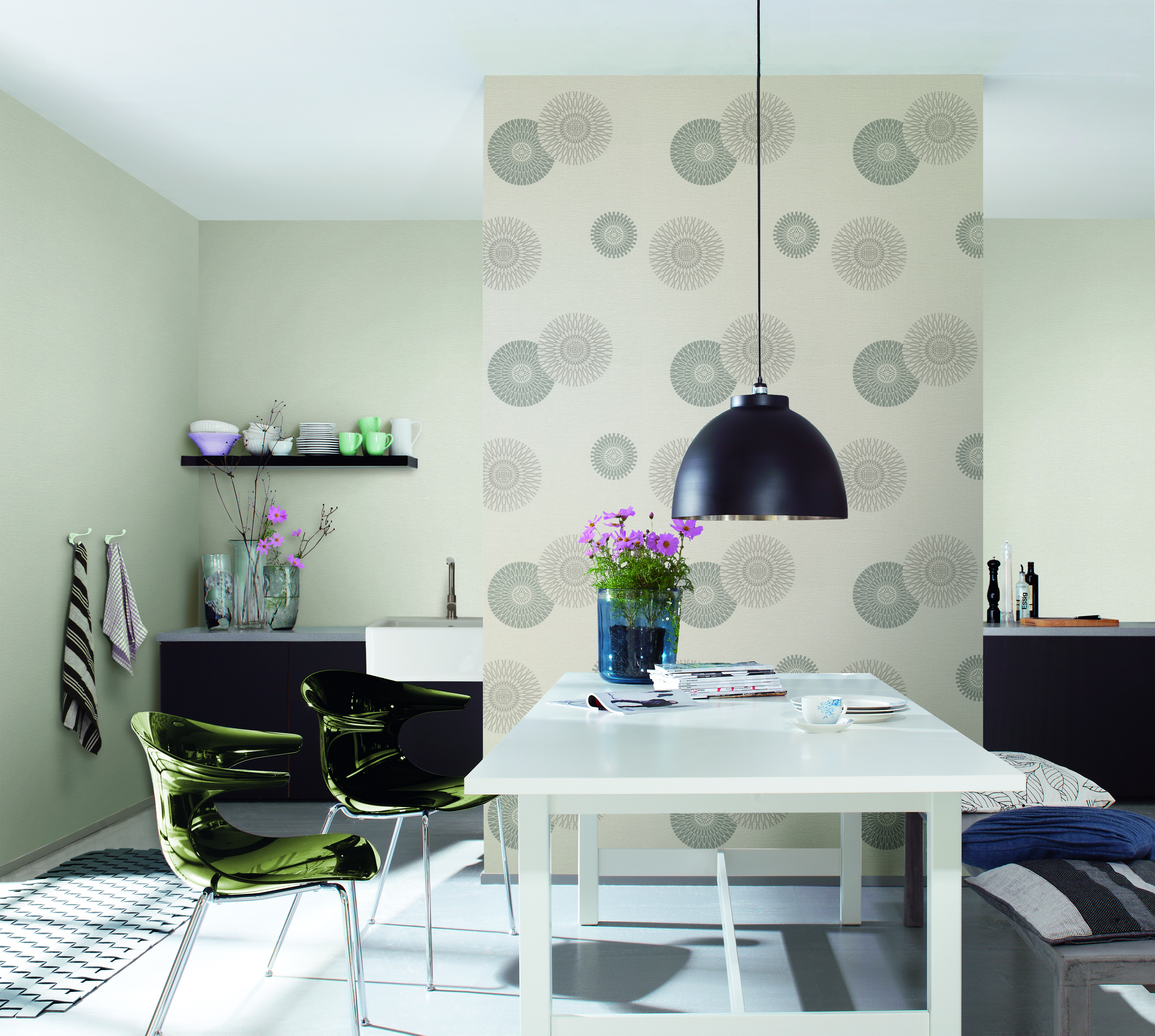10-804539 Raumsituationen 6 Room with Single-colour wallpaper with a fine texture
