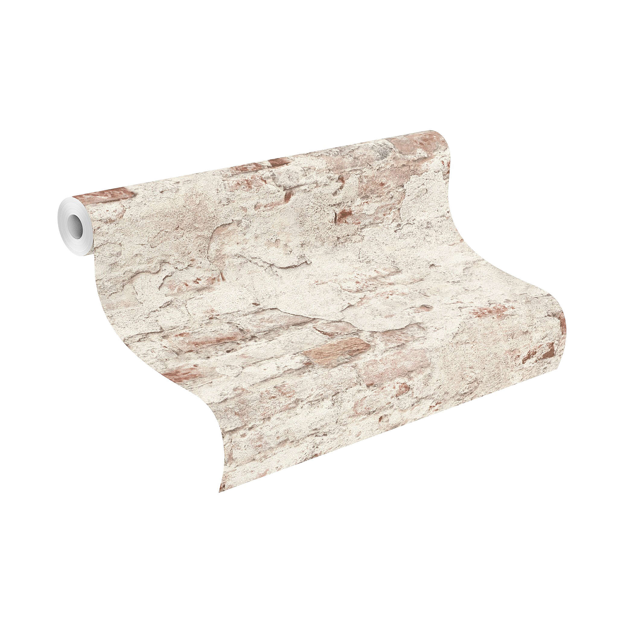 10-939309 Rolle abgerollt 1 Rollenabbildung mit Tapete mit Steinmauer
