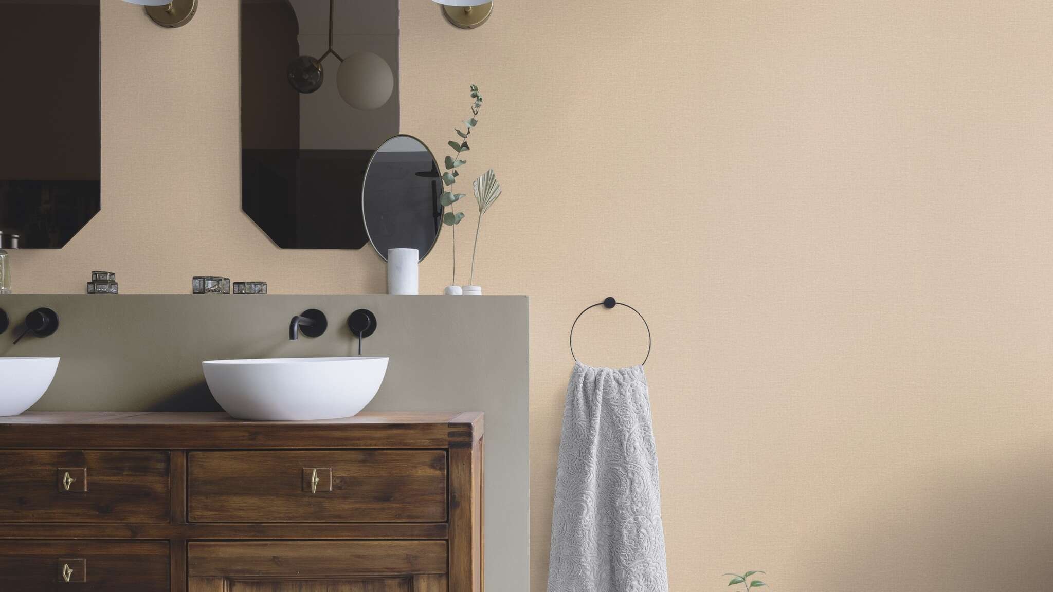 10-555882 Raumsituationen 3 Room with Plain wallpaper with linen texture