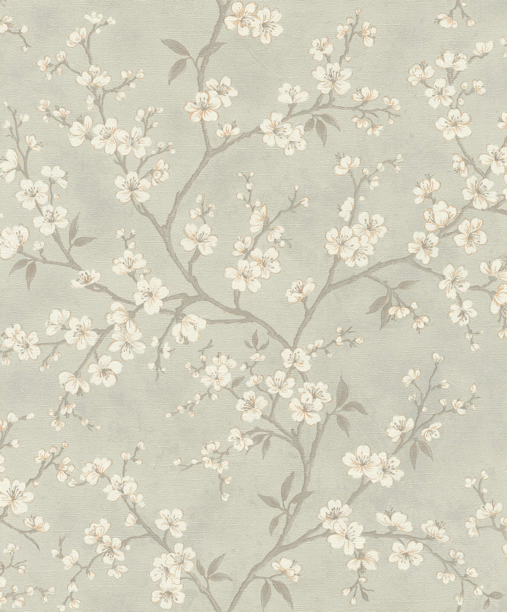 10-456752 Artikelscan 1 Naturnahe Vliestapete mit floralen Zweigen auf einem dezenten grauen Fond