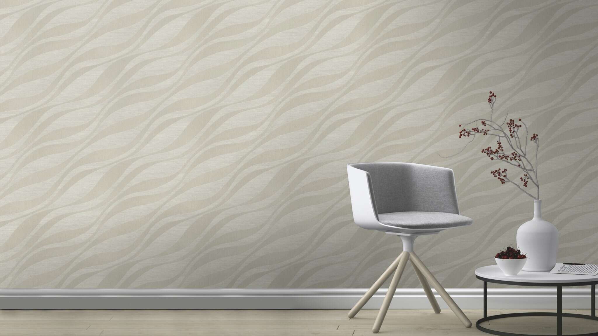10-608021 Raumsituationen 3 Room with Graphic wallpaper with waves and grooved texture
