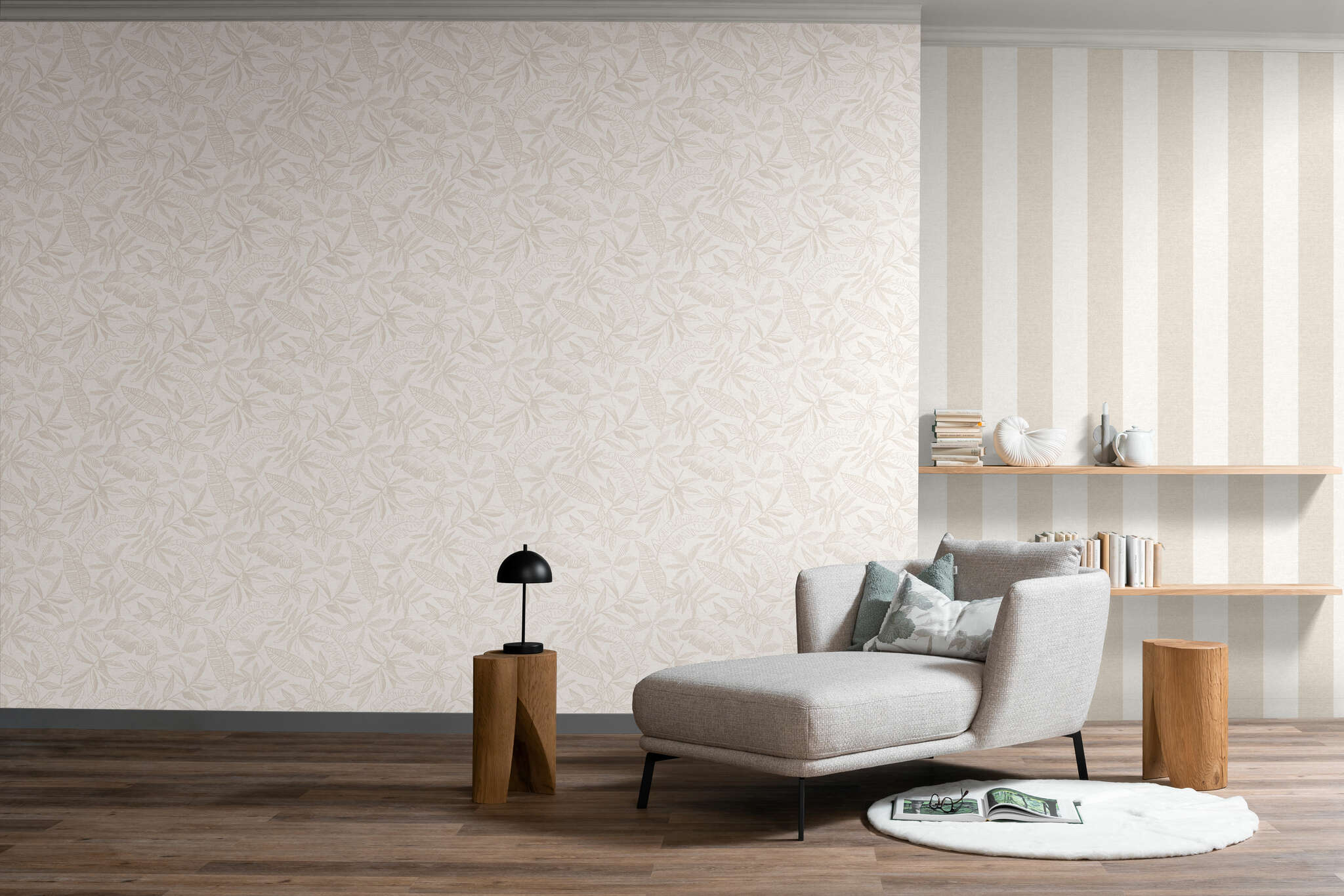 10-600759 Raumbilder 2 Room with Wallpaper with block stripes and textile texture