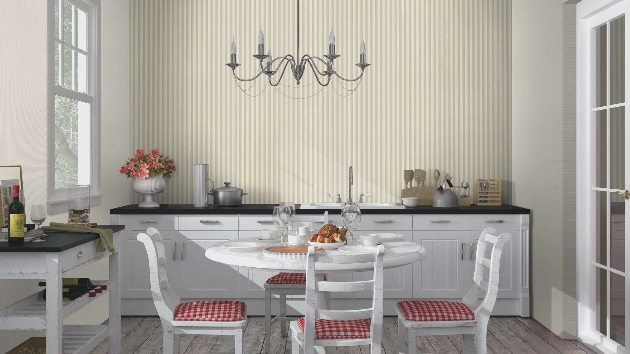 10-515336 Raumsituationen 2 Room with Wallpaper with stripes