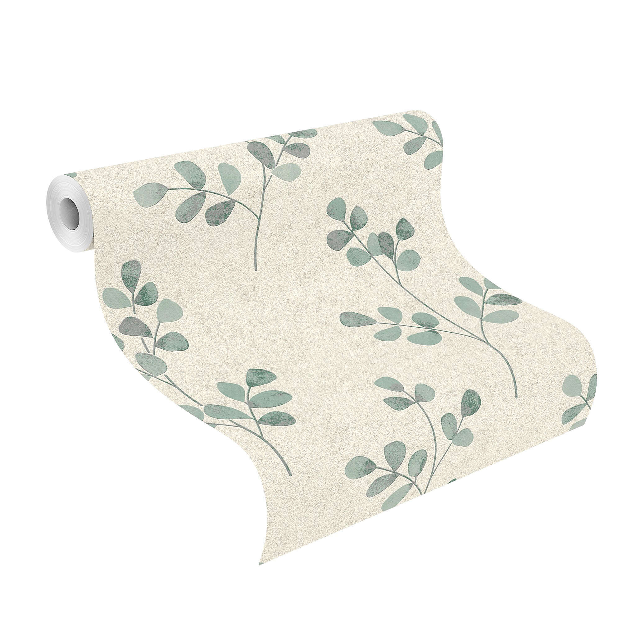 10-508437 Rolle abgerollt 1 Unrolled wallpaper roll with Textured wallpaper with three-dimensional plants
