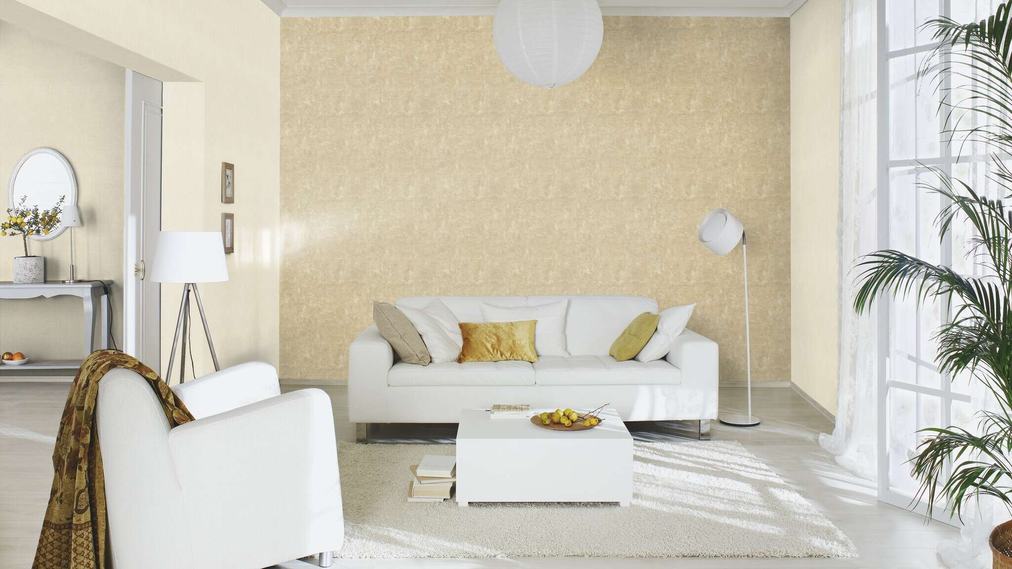 10-467147 Raumsituationen 3 Room with Warm, sandy colours with a fine surface texture – for cosy, natural wall designs.