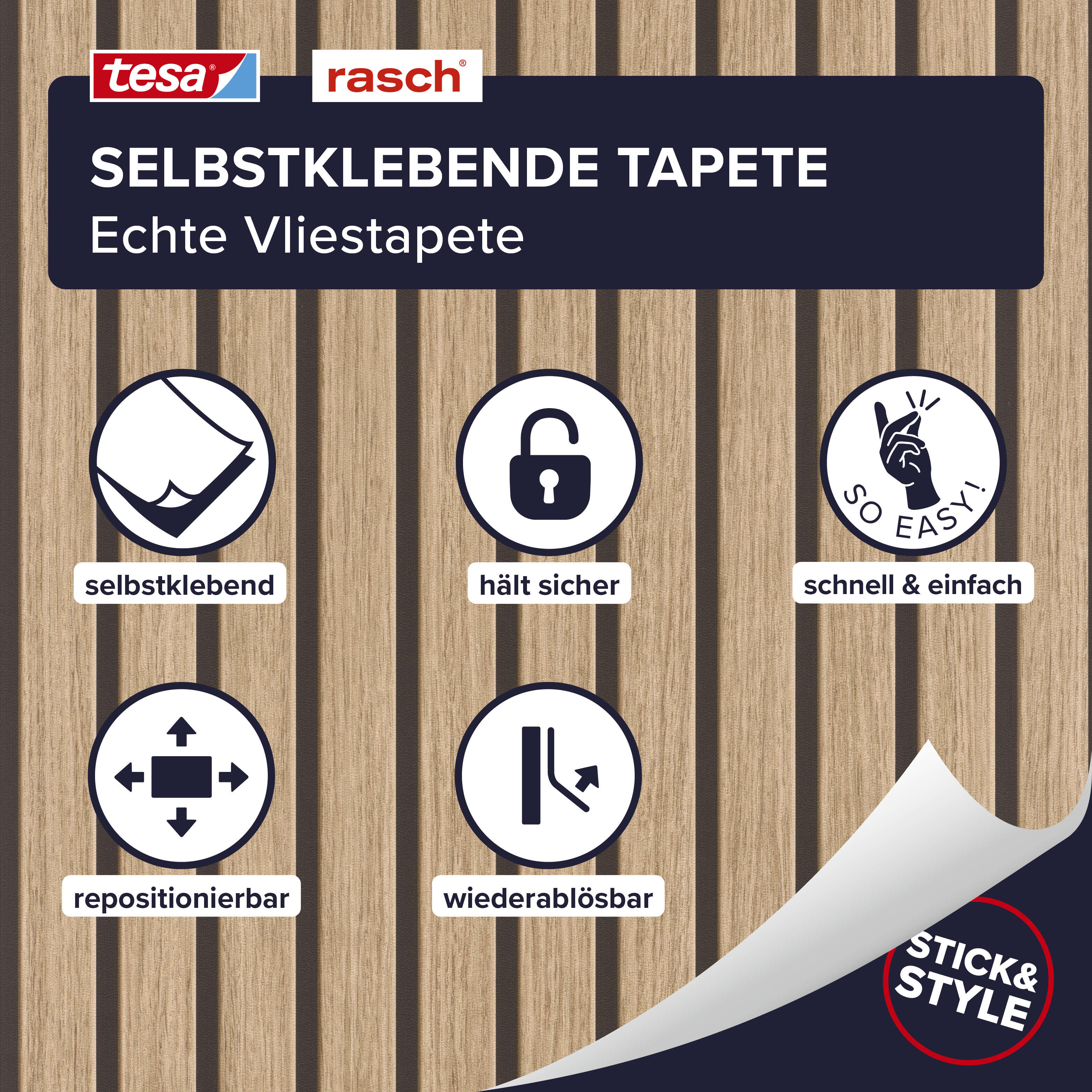 Selbstklebende Tapete Echo - 2,65m x 0,53m - 3D Holzpaneele in Braun 370126 Selbstklebende Tapete Echo - 2,65m x 0,53m - 3D Holzpaneele in Braun 370126