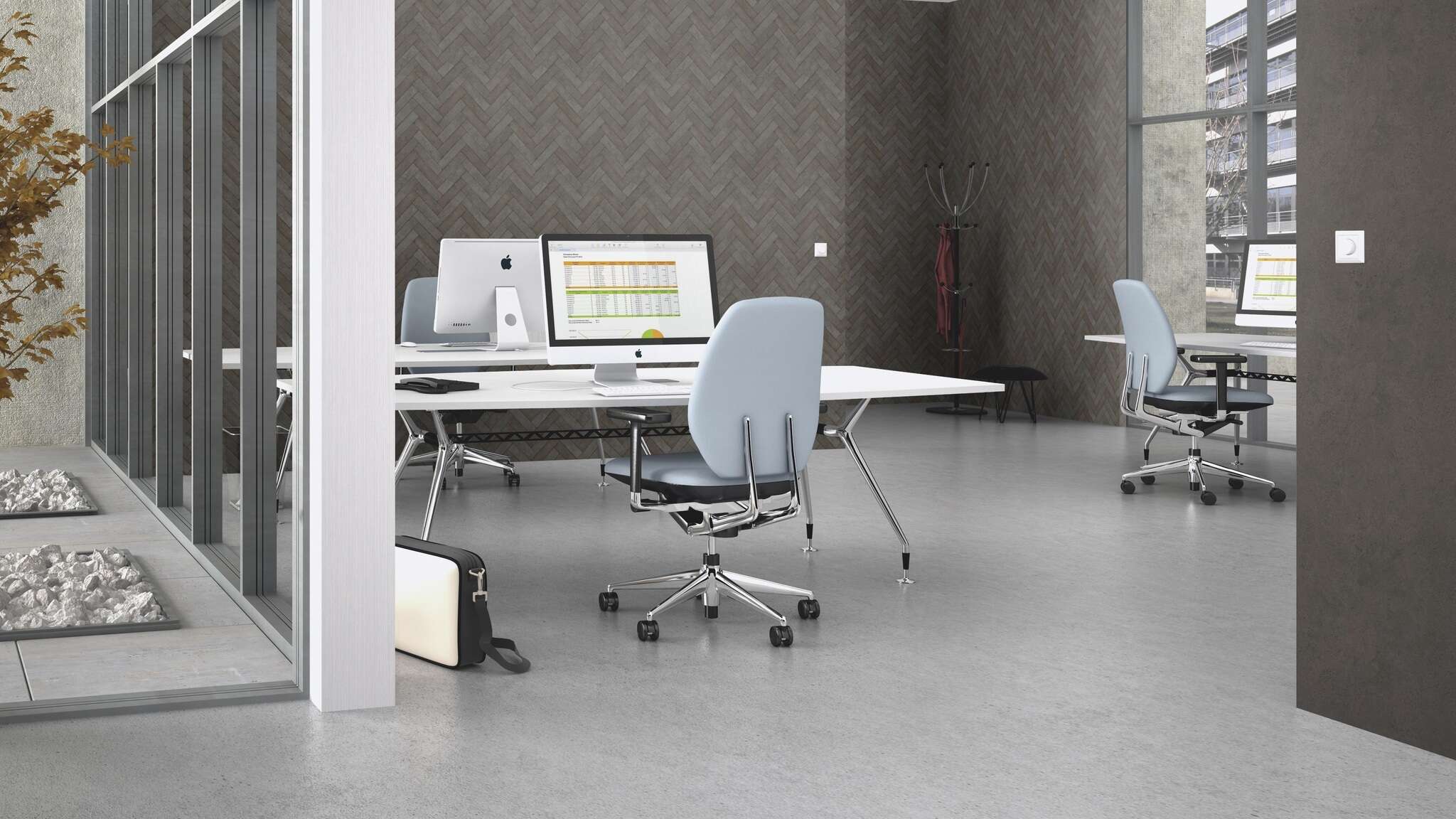 10-315189 Raumsituationen 4 Room with Dark wallpaper in anthracite with a deep metal oxide texture – powerful and urban.