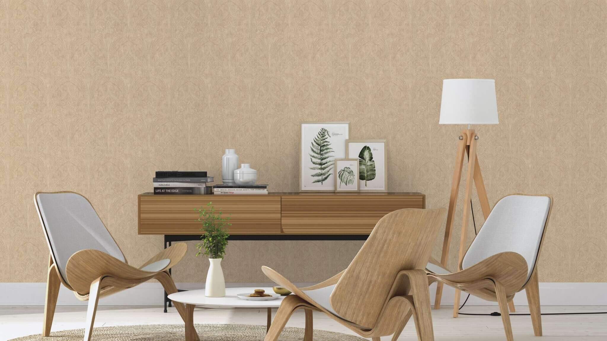 10-746327 Raumsituationen 3 Raum mit Orientalische Tapete mit Ornamenten im Paisly Design