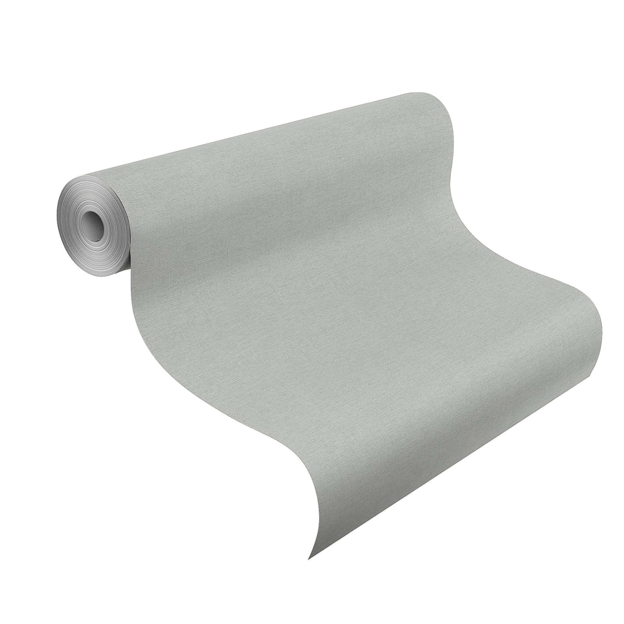 10-449822 Rolle abgerollt 1 Rouleau de déroulé avec Papier peint gris clair avec une surface calme et un aspect textile.