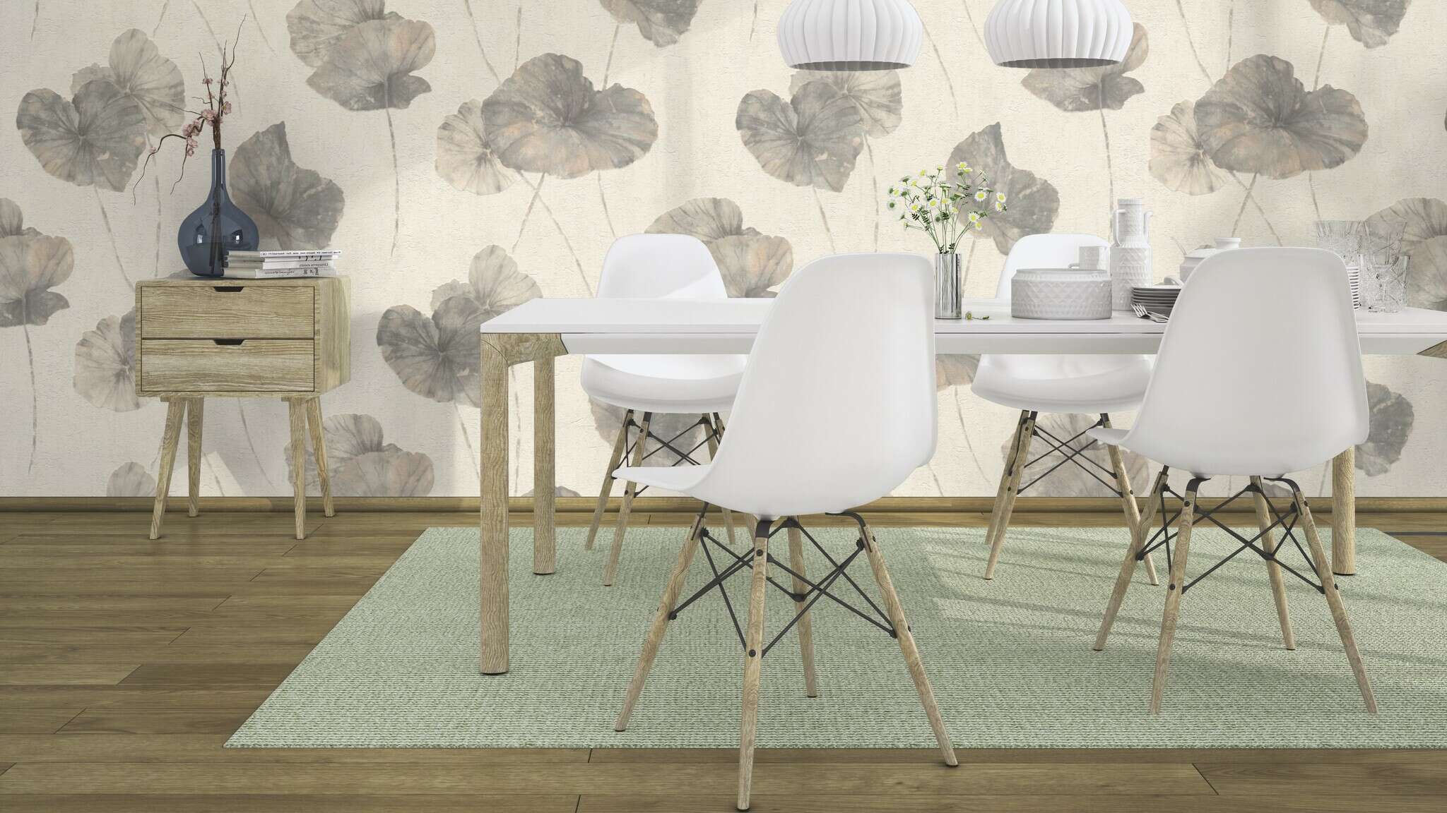 10-458213 Raumsituationen 1 Nénuphar papier peint intissé gris pierre misty rose Selection 458213