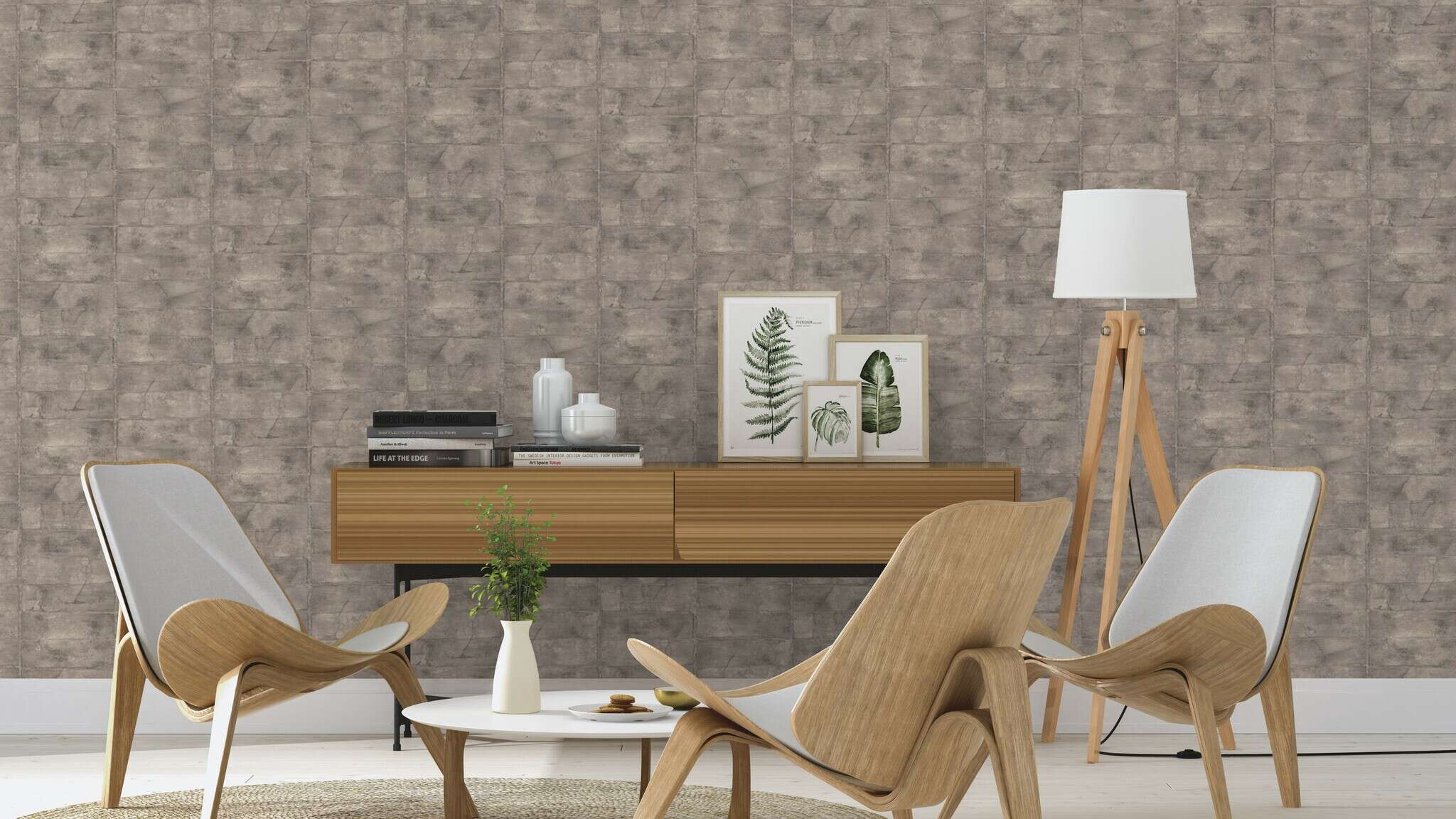 10-520156 Raumsituationen 3 Room with Wallpaper with stone wall