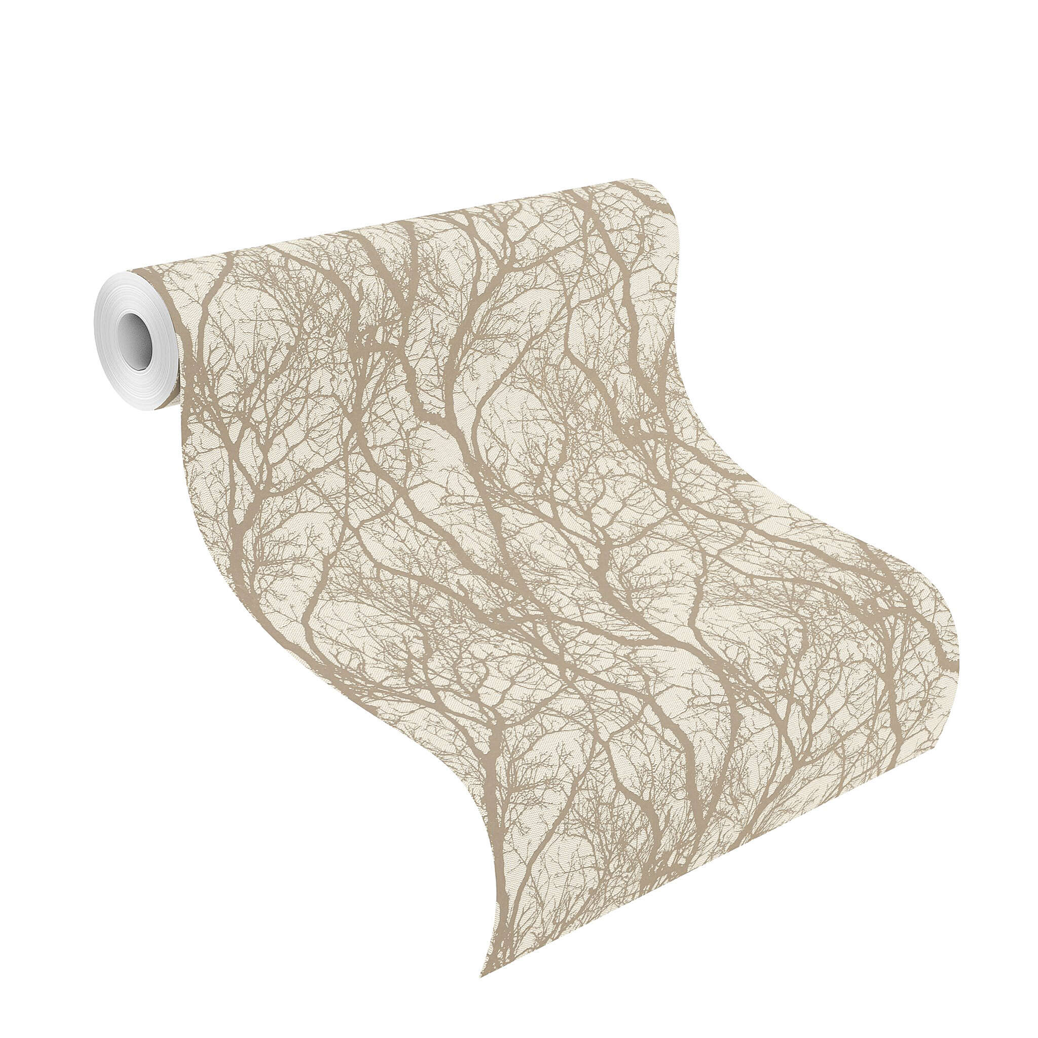 10-633245 Rolle abgerollt 1 Unrolled wallpaper roll with Abstract wallpaper with overlapping branches and coarse texture