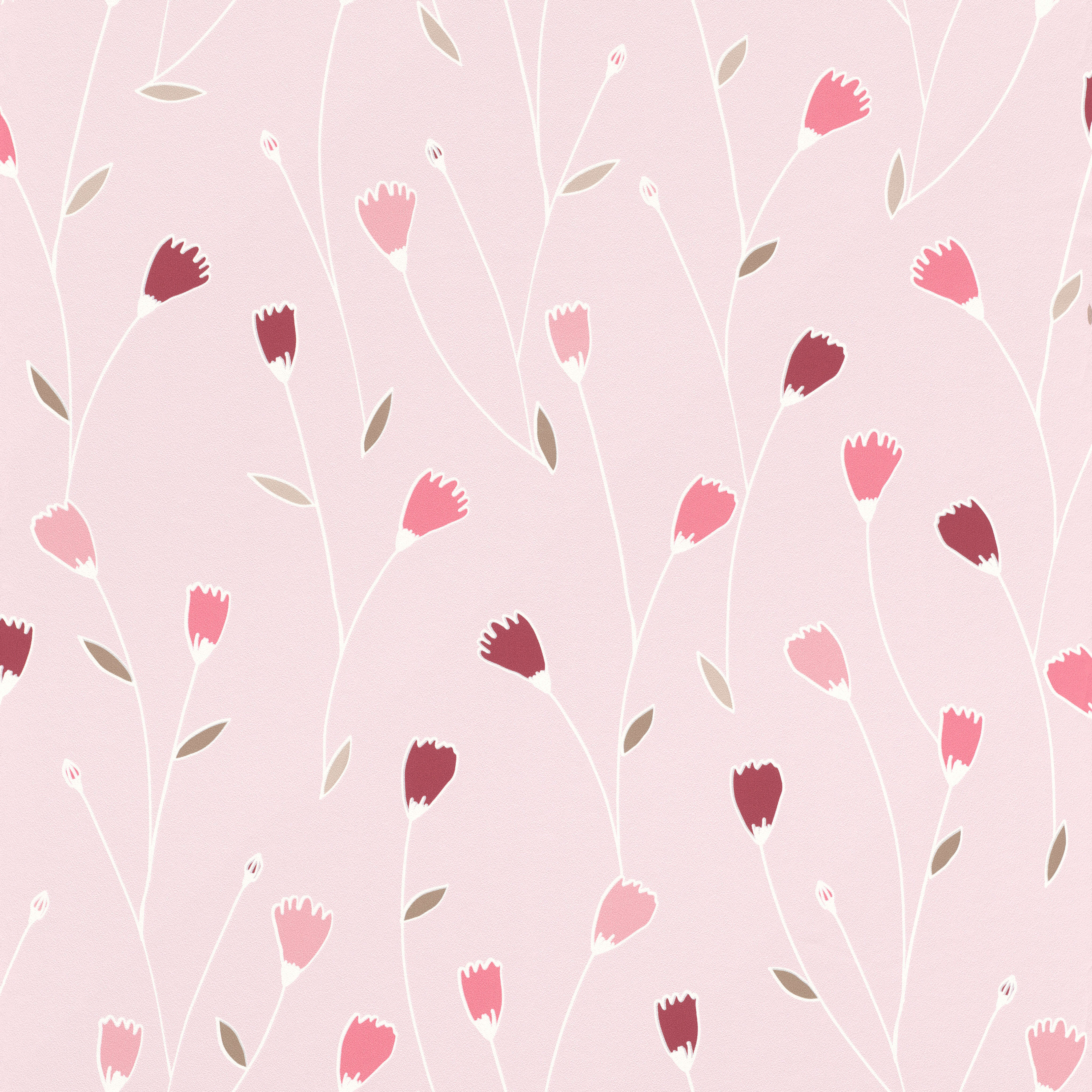 10-203165 Artikelscan 1 Tapete mit zarten Blüten in Rosa- und Beerentönen auf pastellrosafarbenem Hintergrund