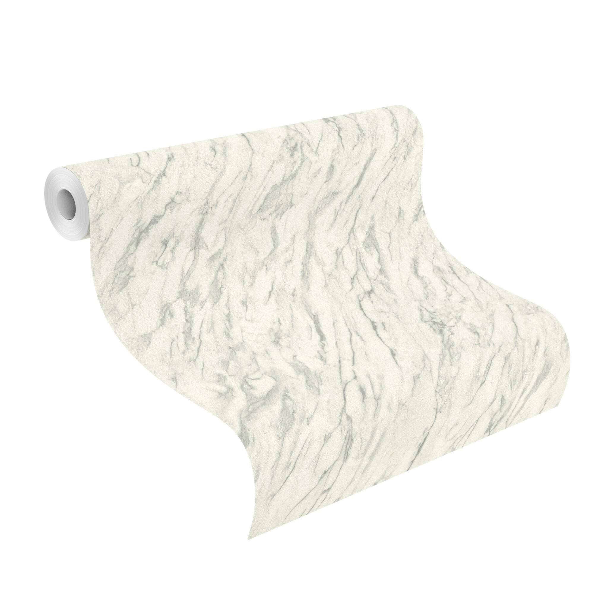 10-371628 Rolle abgerollt 1 Carrara 371628 self-adhesive wallpaper - marble look in gray and cream white
