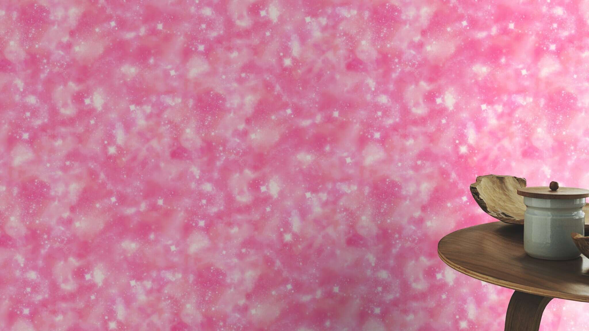 10-273212 Raumsituationen 2 Room with Playful wallpaper in pink shades with a sparkling effect and stars