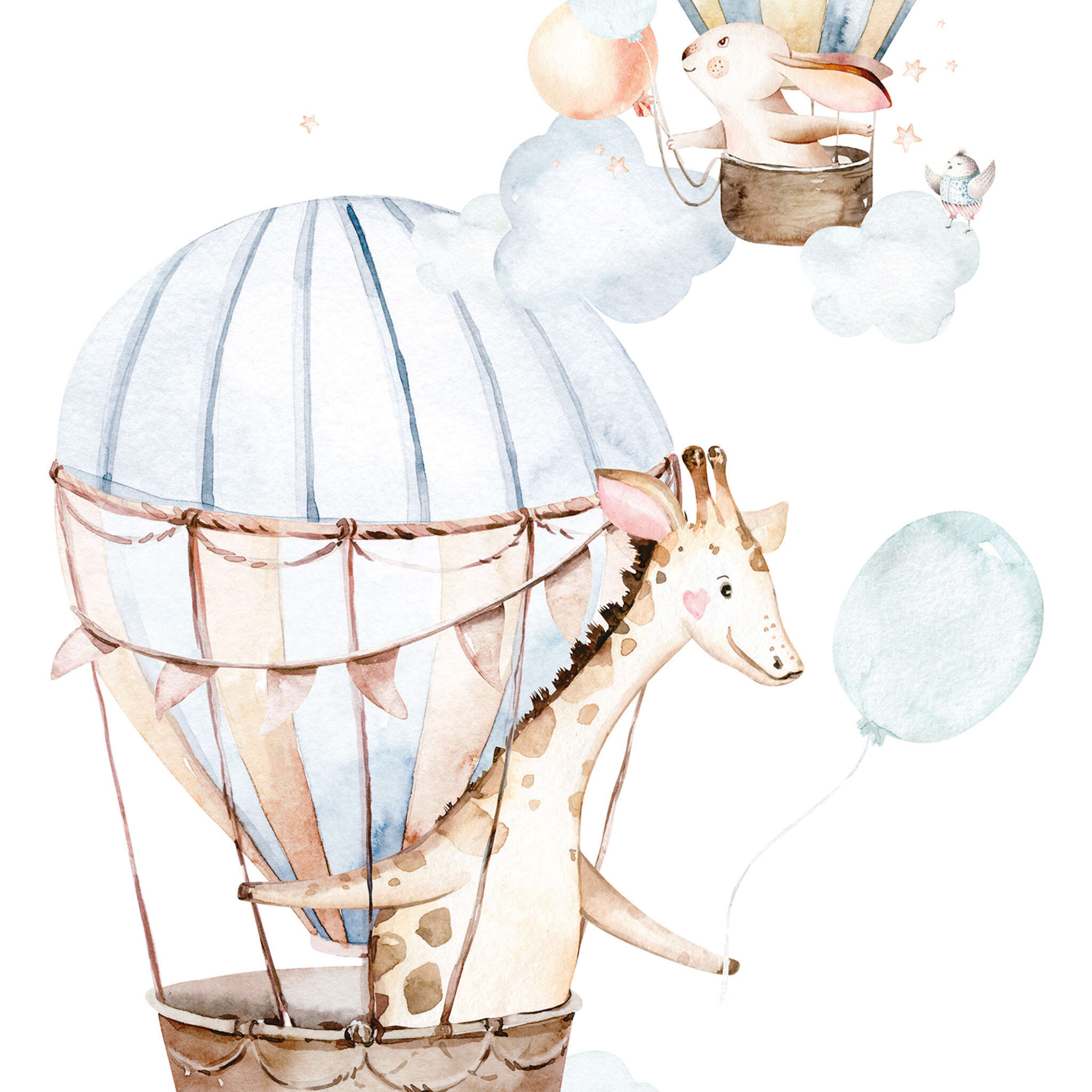 Fototapete Giraffe & Hase in Blau & Braun - Kids World 364941